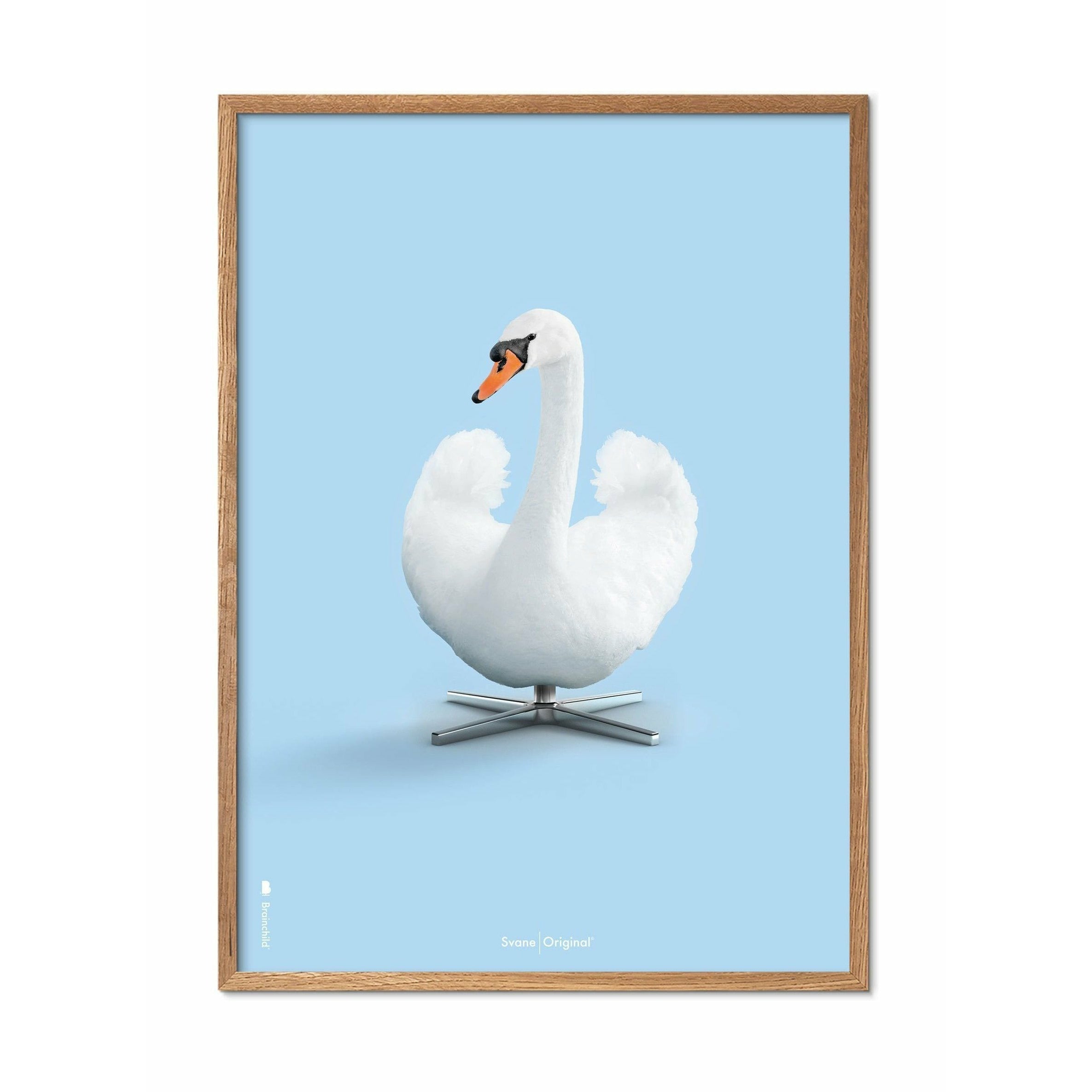 Klasický plakát s labutí mozek, lehký dřevěný rám A5, světle modré pozadí