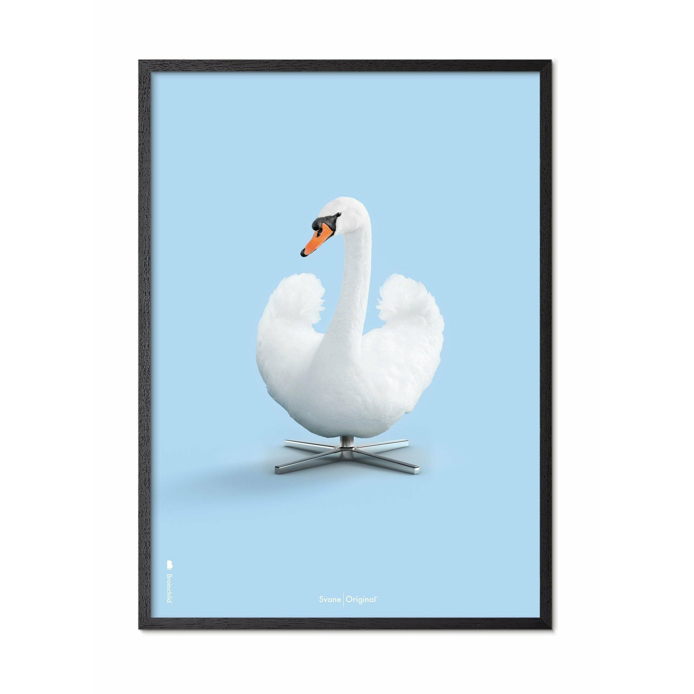 Brainchild Swan Classic Poster, Frame In Black Lacquered Wood A5, Light Blue Background
