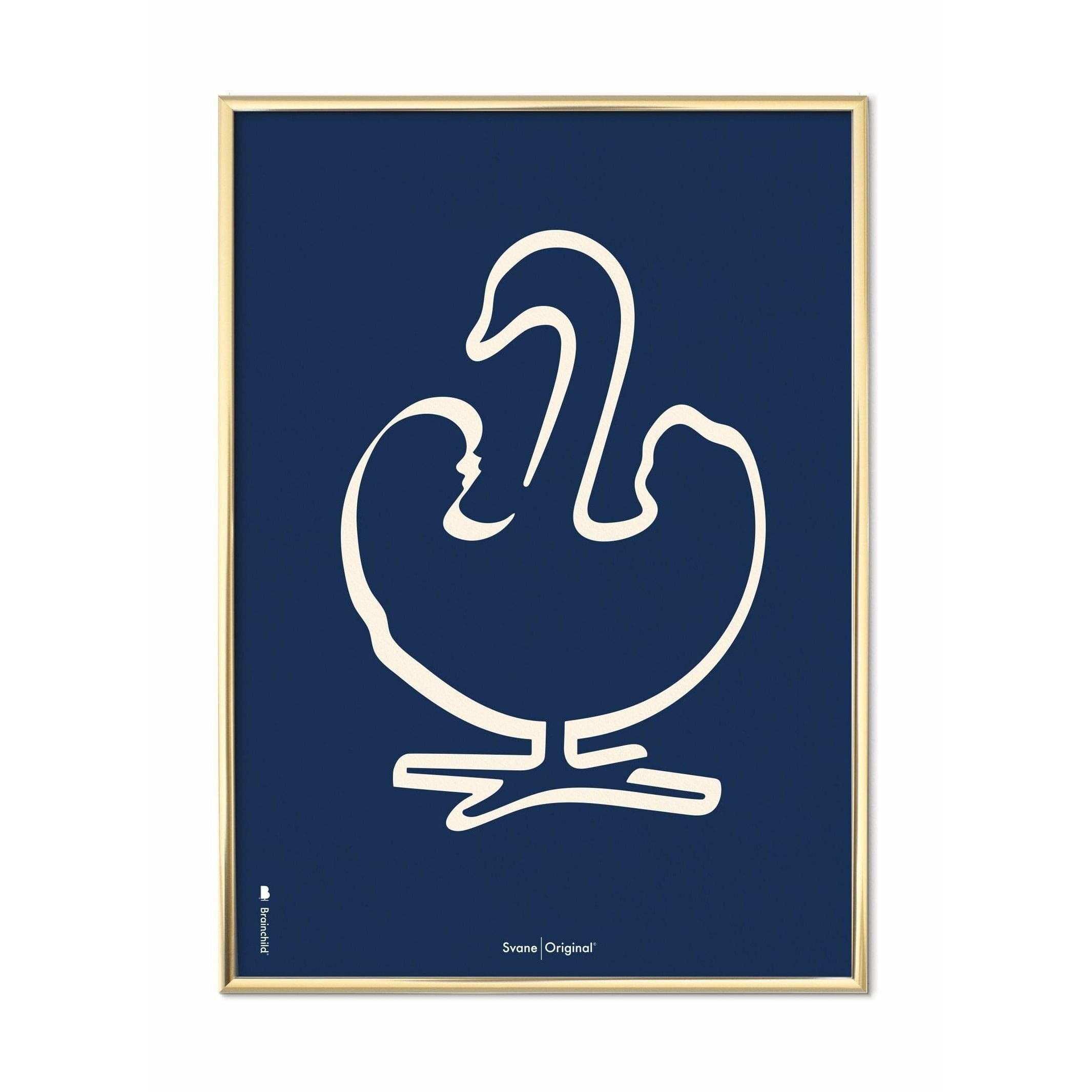 Plakát s labutí labutí mosazi, mosazný barevný rám 50 x70 cm, modré pozadí