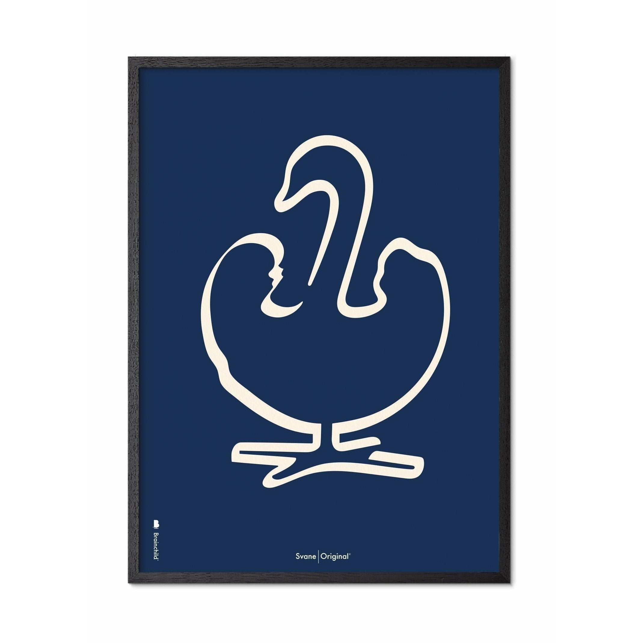 Plakát s labutí labutí, rám v černém lakovaném dřevu A5, modré pozadí