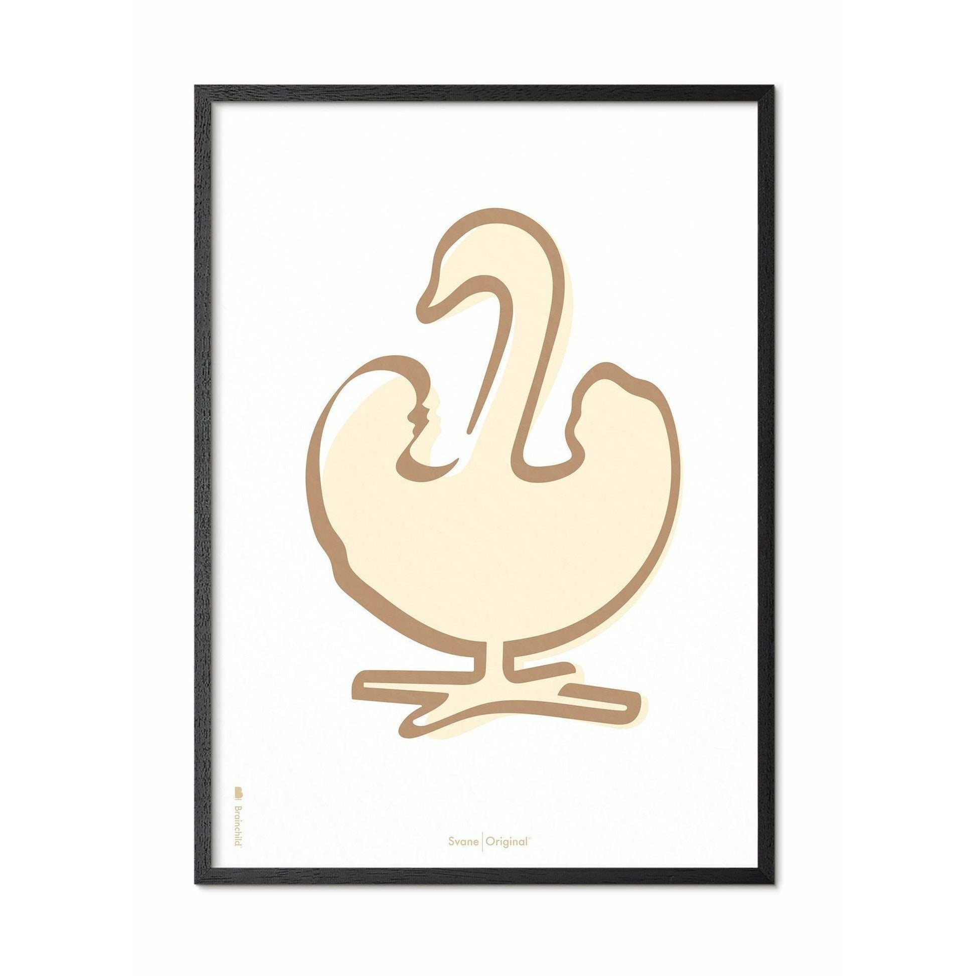 Plakát s labutí linií mozků, rám v černém lakovaném dřevu A5, bílé pozadí