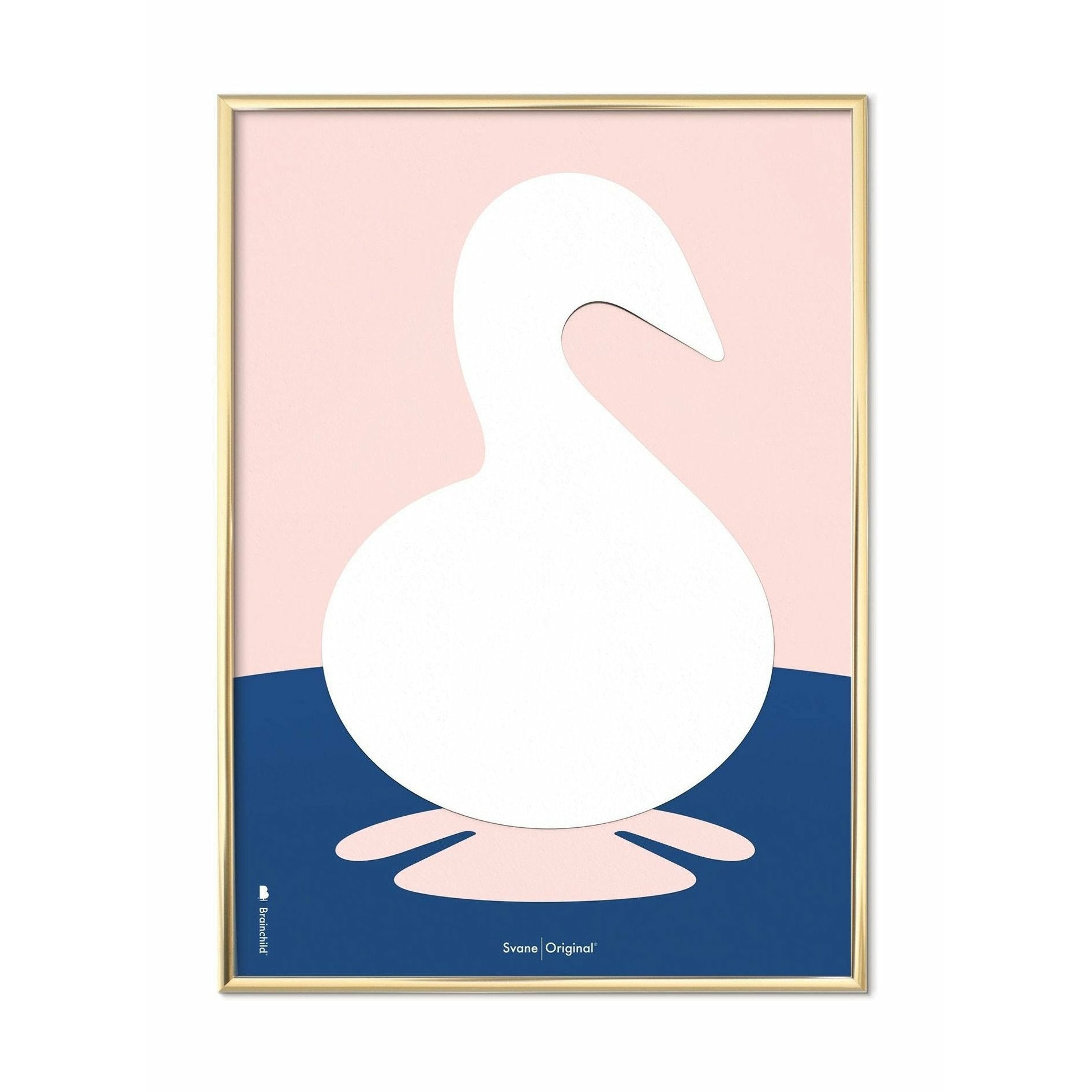 Plakát s labuťovou sponou s labuťovou sponou, mosazný barevný rám 70 x100 cm, růžové pozadí