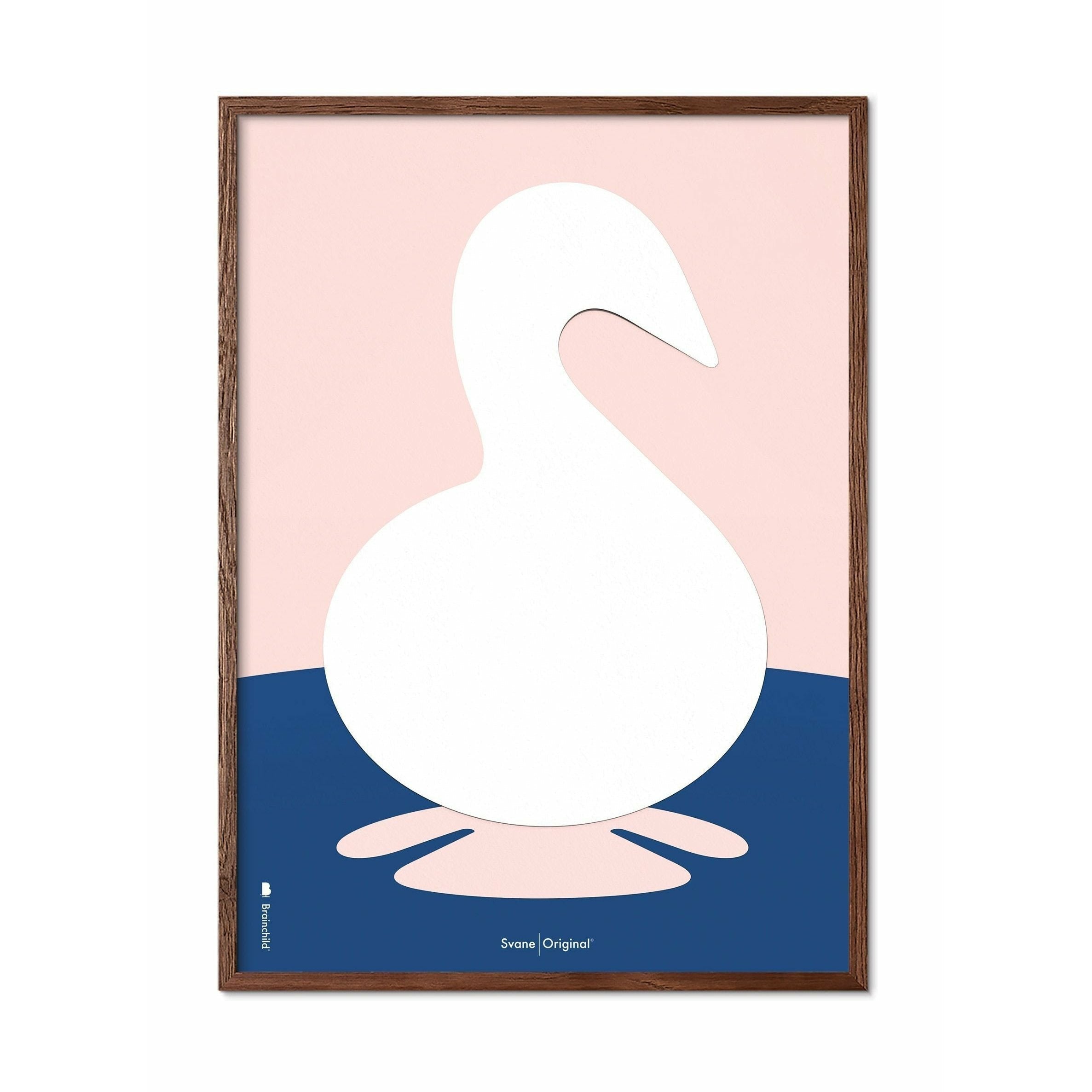 Plakát s labuťovou sponou s labutí, rám vyrobený z tmavého dřeva 70x100 cm, růžové pozadí