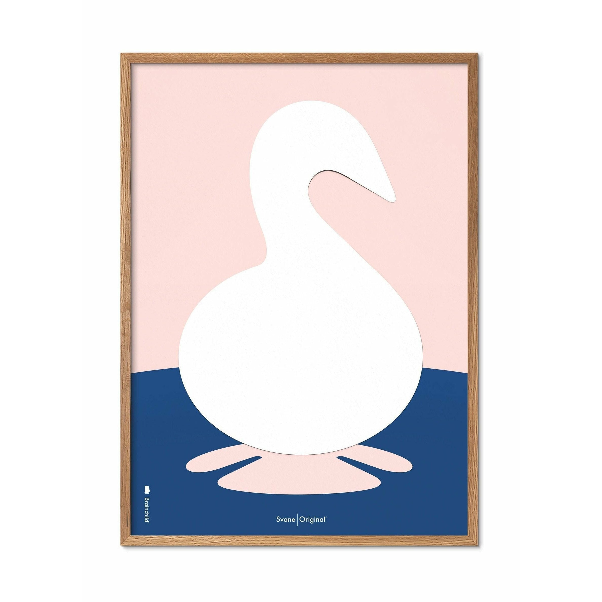 Plakát s labuťovou sponou s labuťovou sponou, rám vyrobený z lehkého dřeva 30x40 cm, růžové pozadí