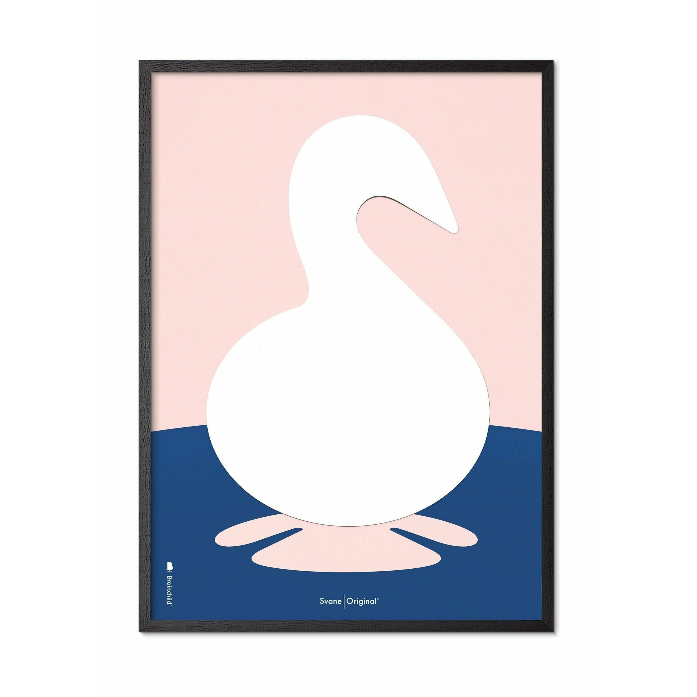 Brainchild Swan Paper Clip Poster, Frame In Black Lacquered Wood 30x40 Cm, Pink Background