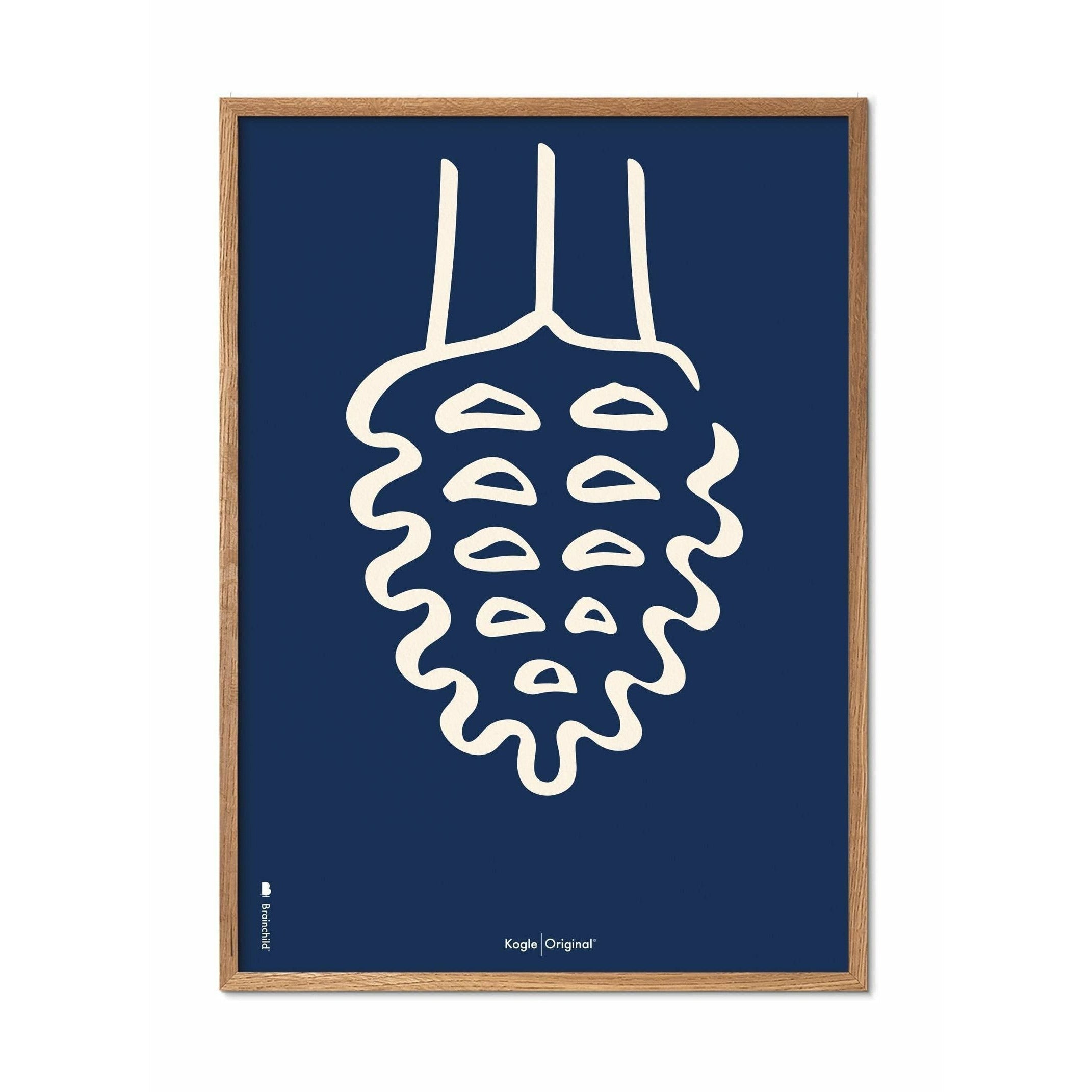 Plakát Pine Cone Line Pine Cone, rám vyrobený z lehkého dřeva 30x40 cm, modré pozadí