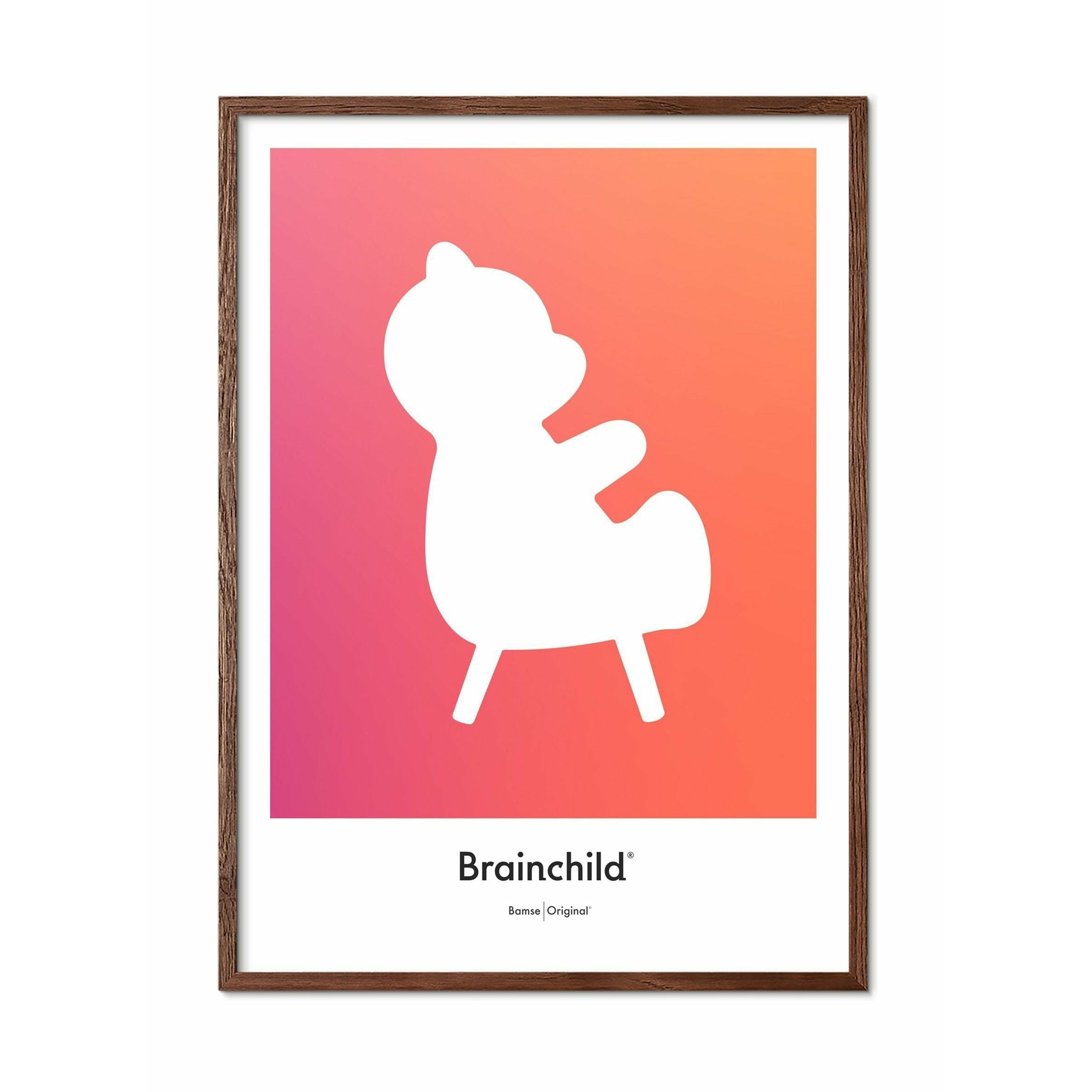 Brainchild Teddy Bear Design Icon Poster, Frame Made Of Dark Wood 50 X70 Cm, Orange