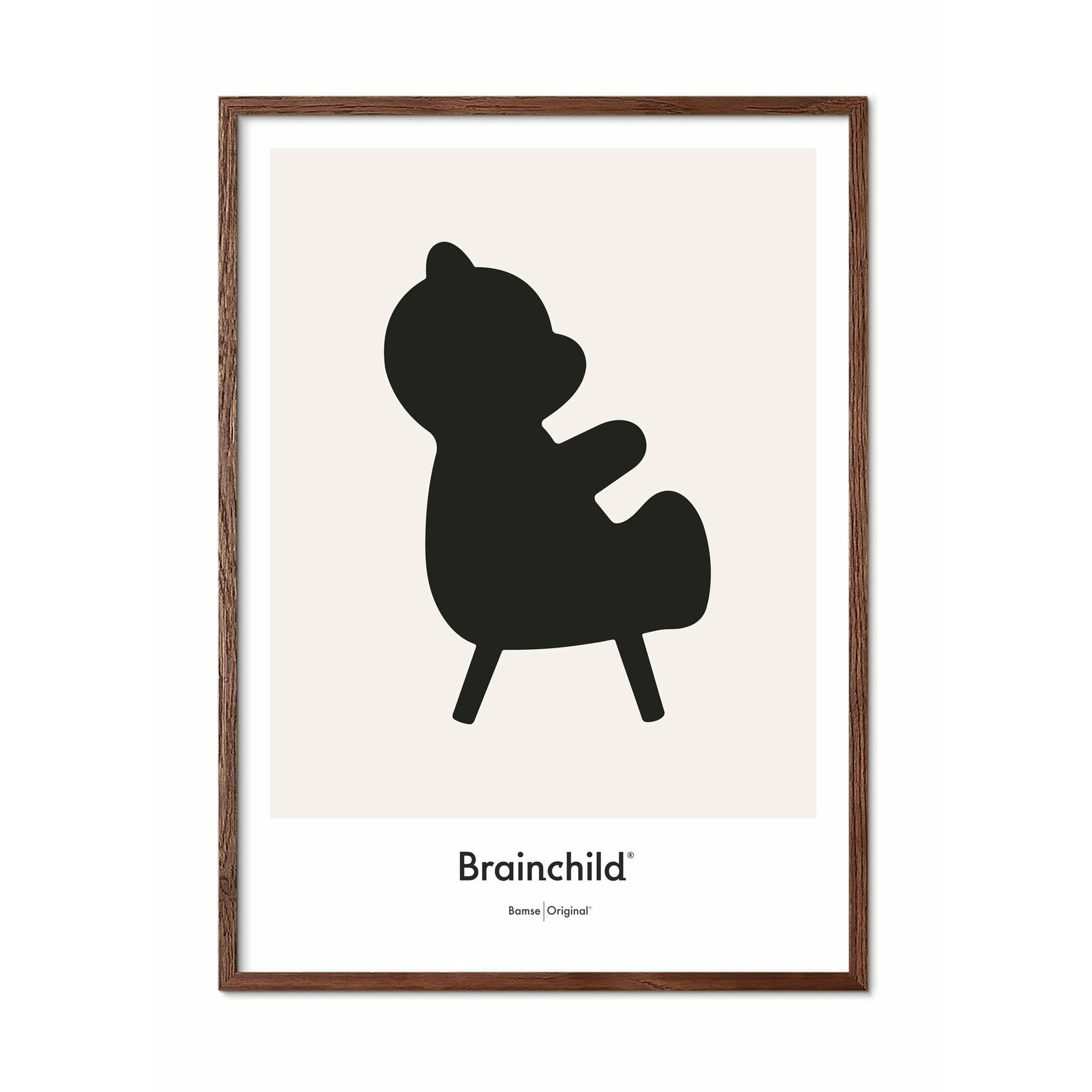 Plakát ikony Design Brainchild Medvídek, rám vyrobený z tmavého dřeva 70 x100 cm, šedá