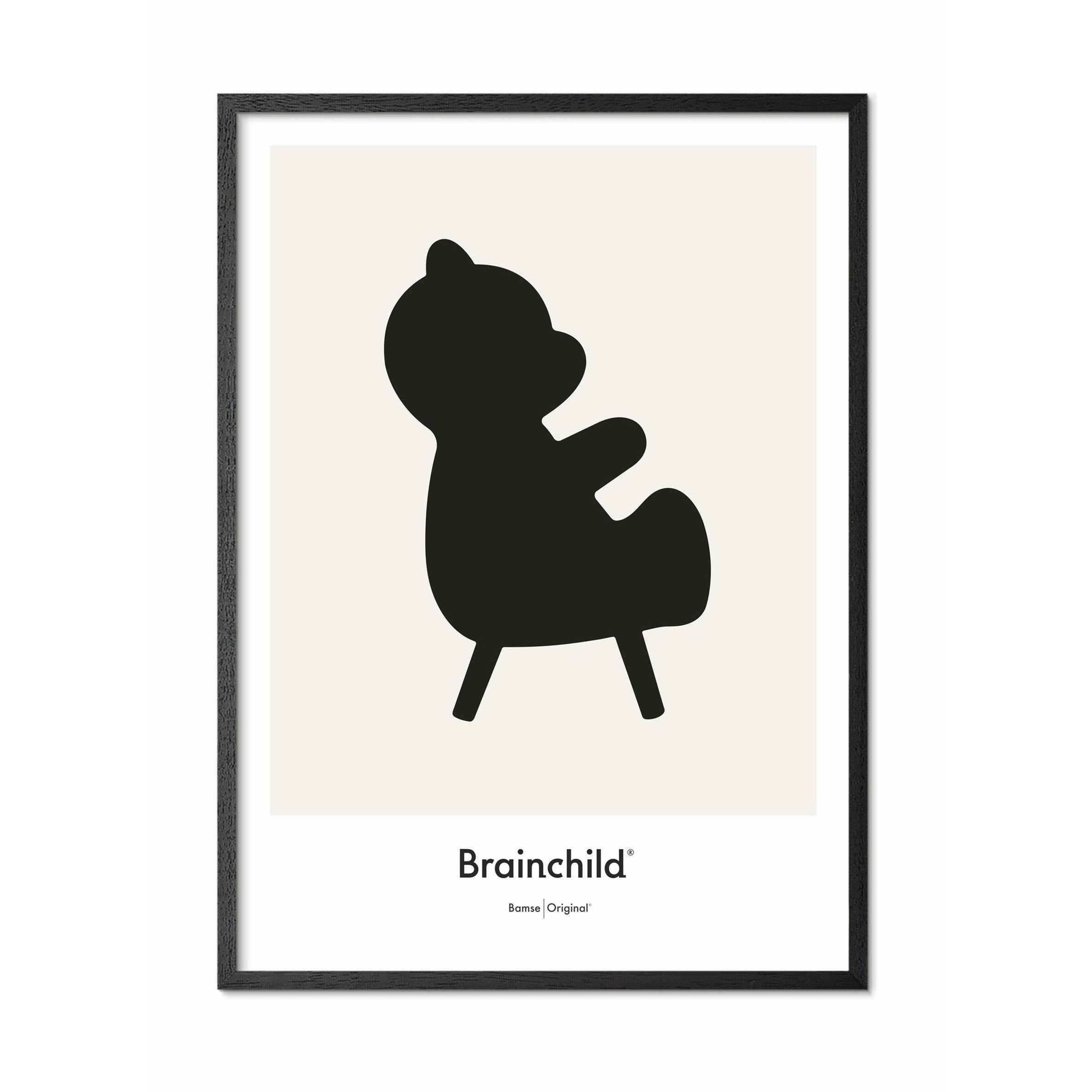 Plakát ikony mozkového medvěda, rám vyrobený z černého lakovaného dřeva 30x40 cm, šedá