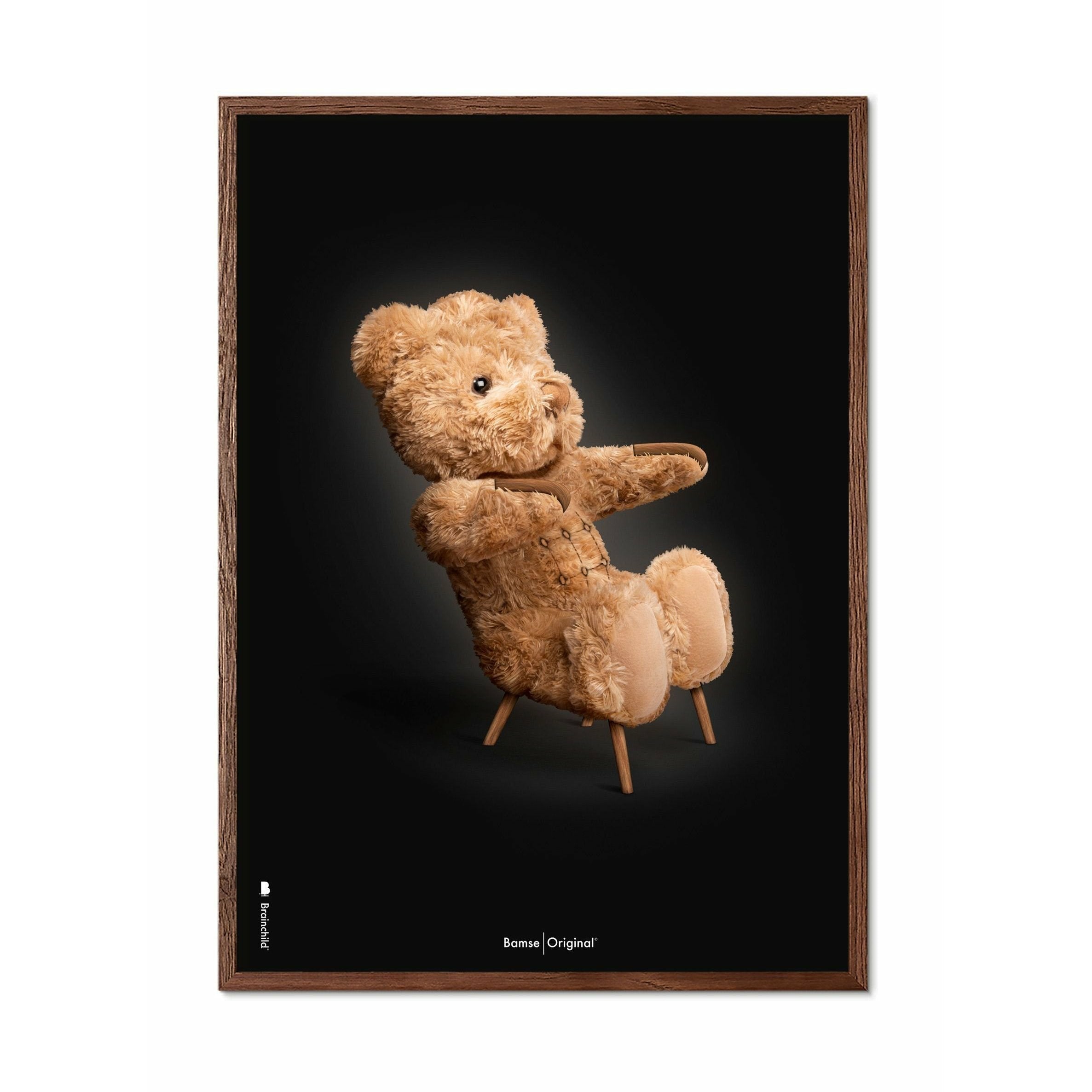 Klasický plakát mozkového medvěda, rám vyrobený z tmavého dřeva 50x70 cm, černé pozadí