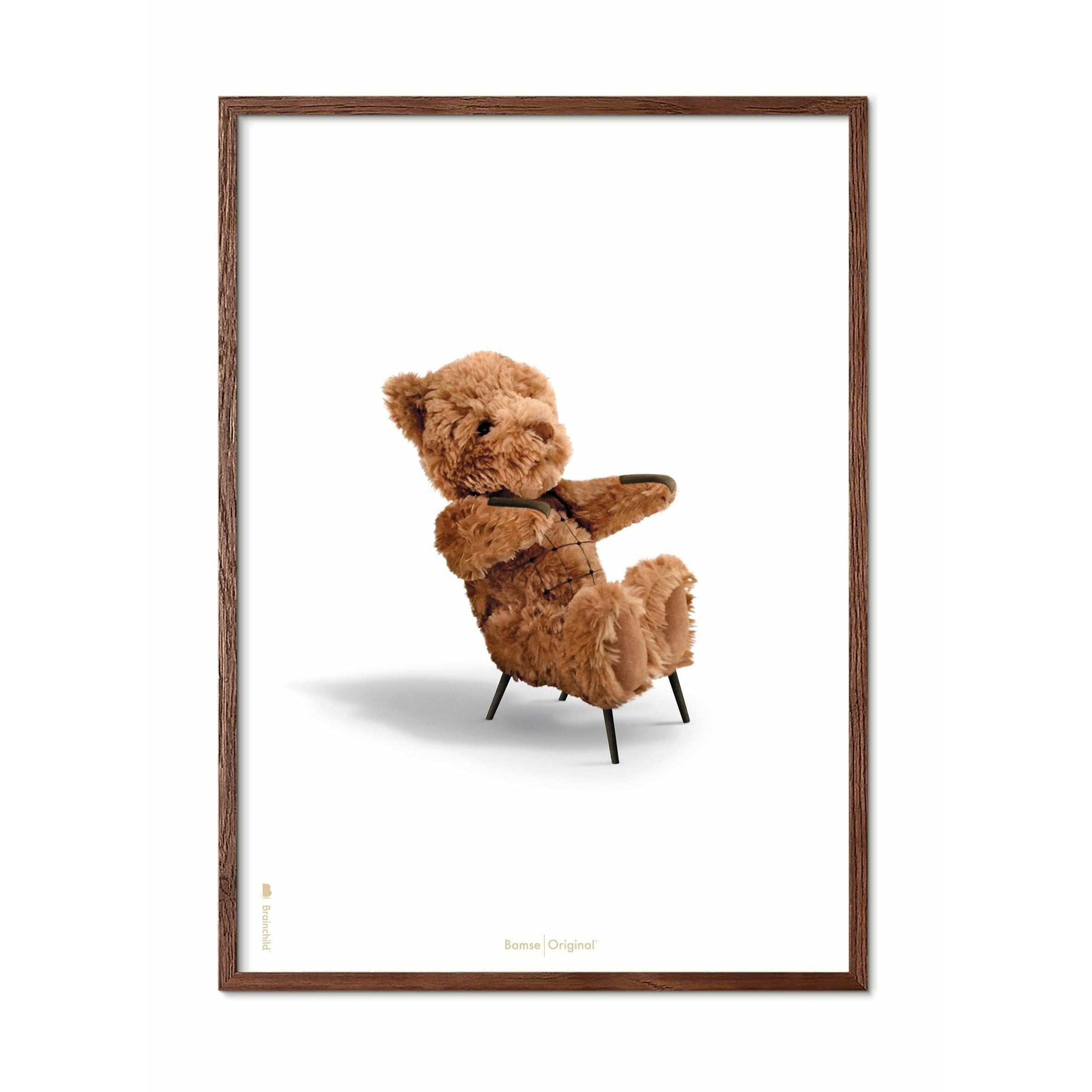 Brainchild Teddy Bear Classic Poster, Dark Wood Frame A5, White Background