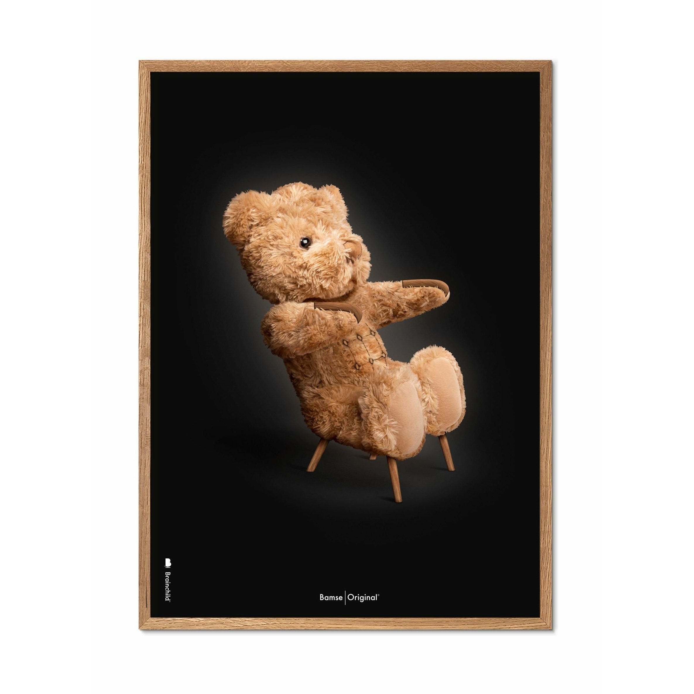 Klasický plakát mozkového medvěda, rám vyrobený z lehkého dřeva 30x40 cm, černé pozadí