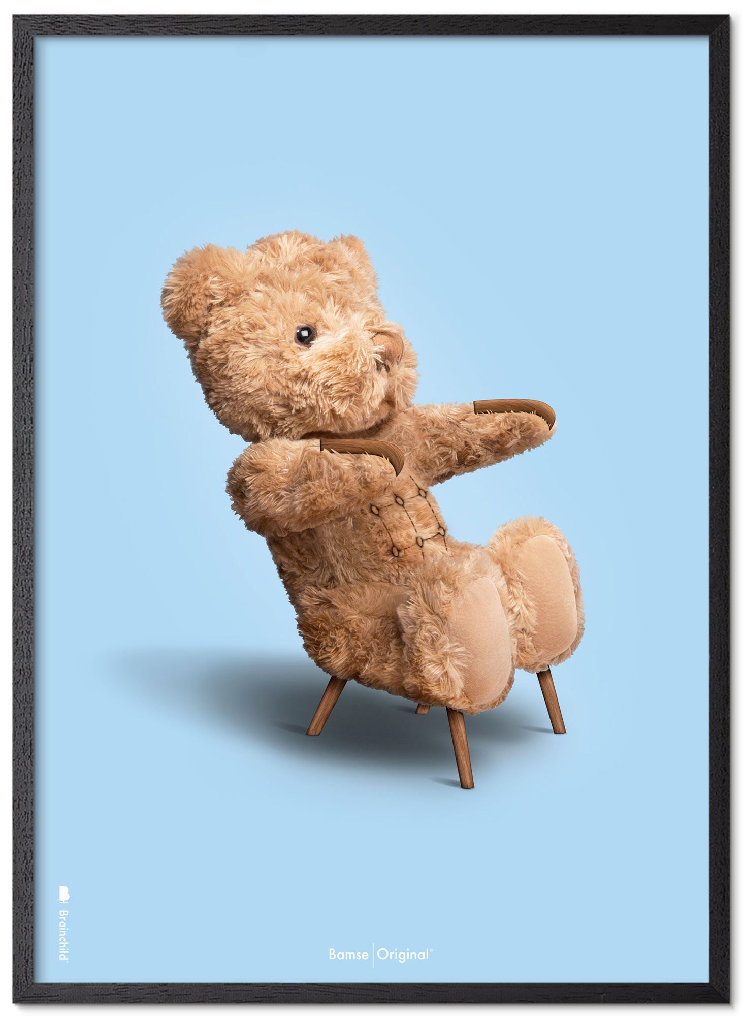 Brainchild Teddy Bear Classic plakát z plakátu vyrobený z černého lakovaného dřeva 30x40 cm, světle modré pozadí