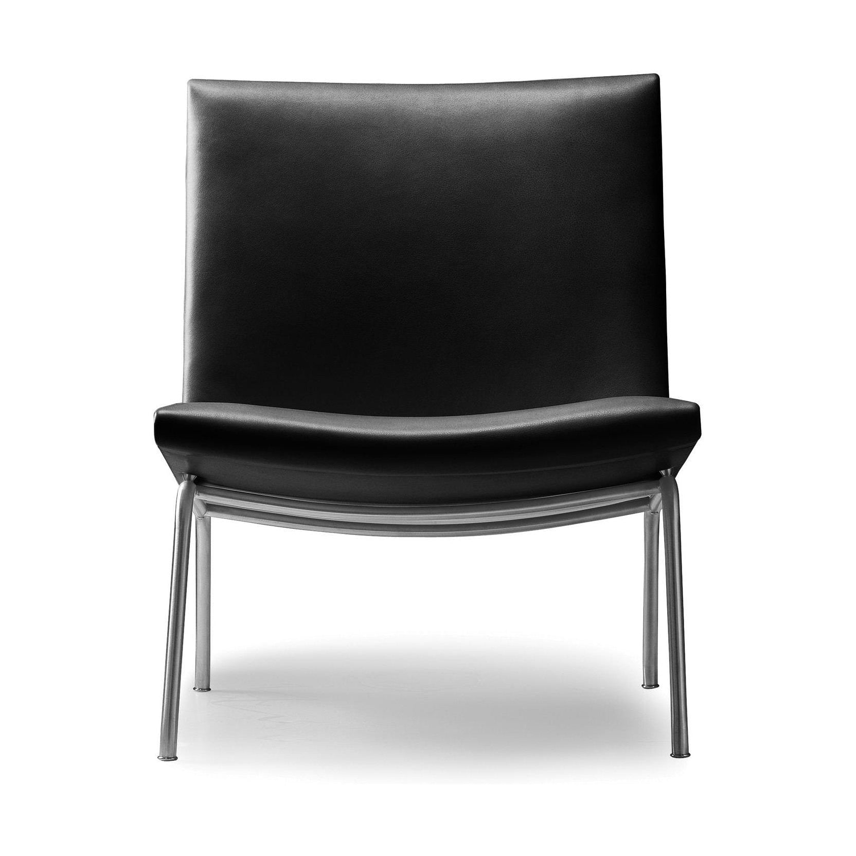 Carl Hansen CH401 Kastrup Lounge Chair, nerezová ocel/černá kůže Thor 301