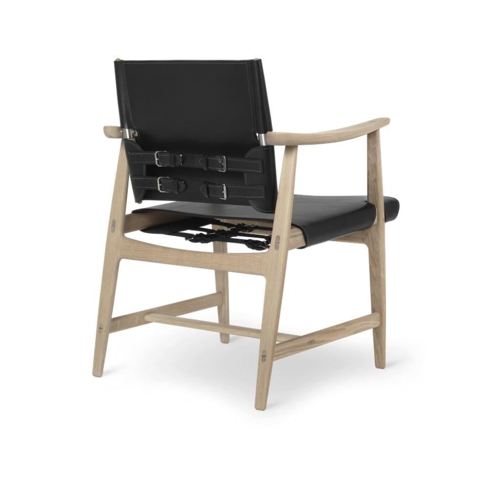 Huntsman židle Carl Hansen BM1106, bílá naolejovaná dubová/černá kůže