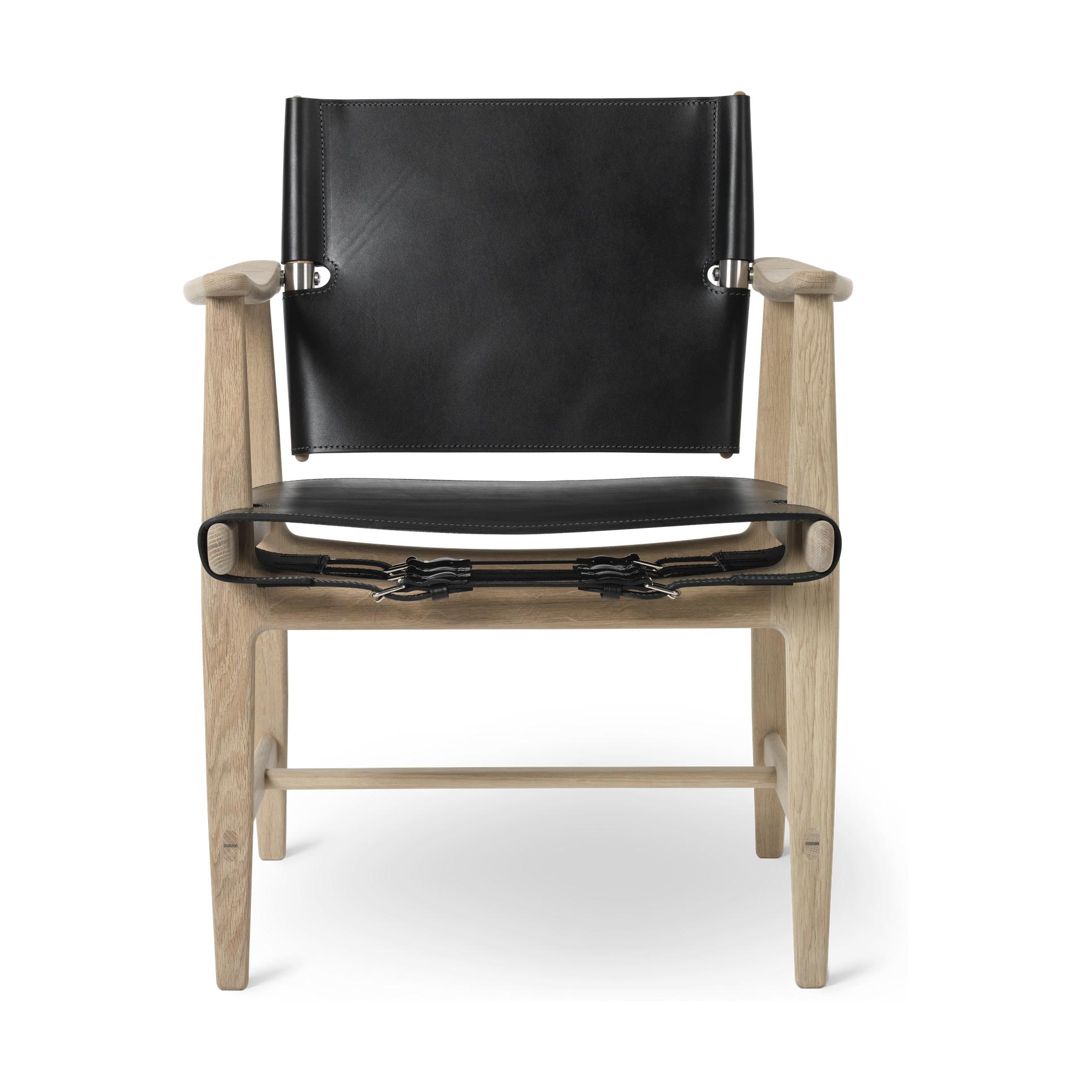 Huntsman židle Carl Hansen BM1106, bílá naolejovaná dubová/černá kůže