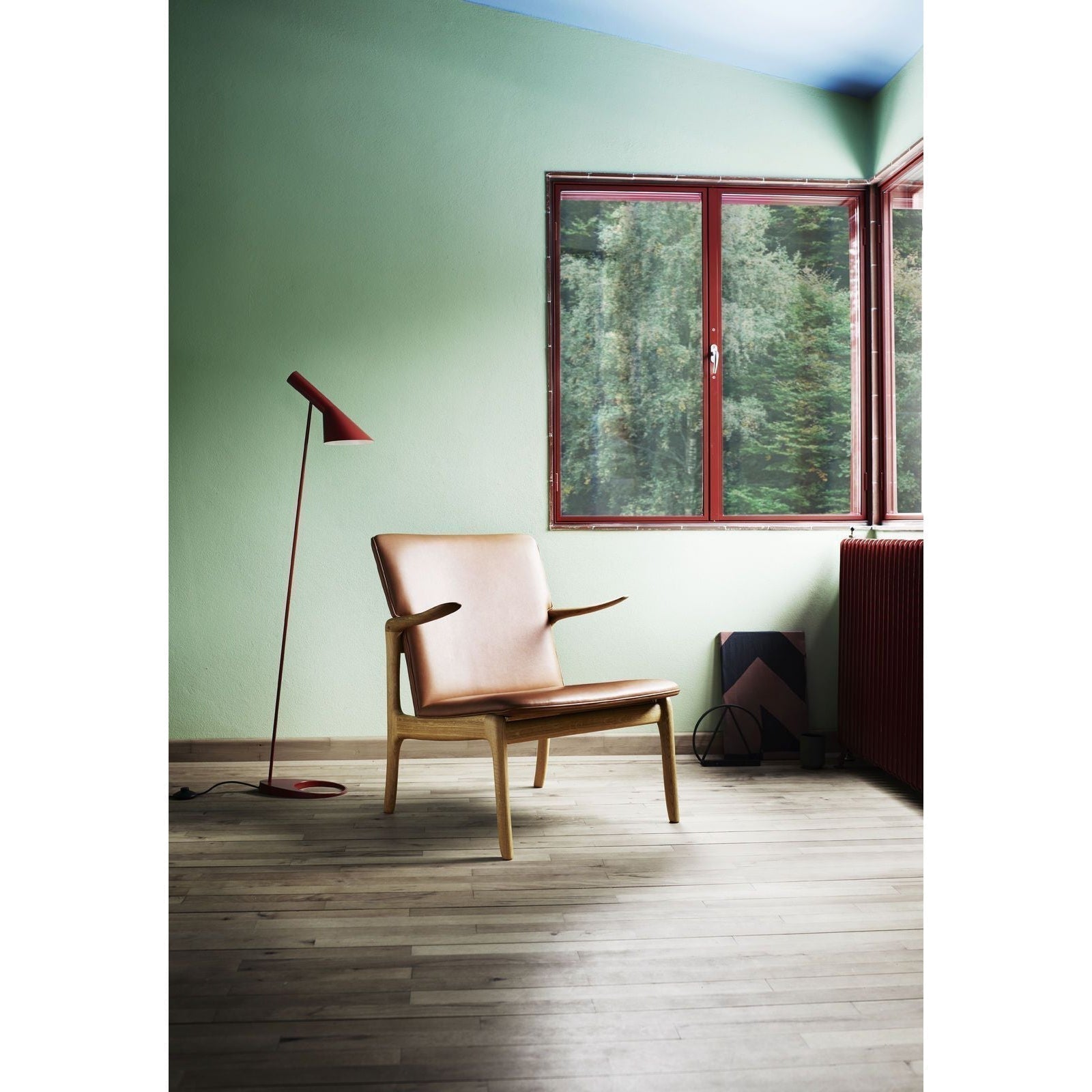 Klaveá židle Carl Hansen Ow124, naolejovaná dubová/hnědá kůže