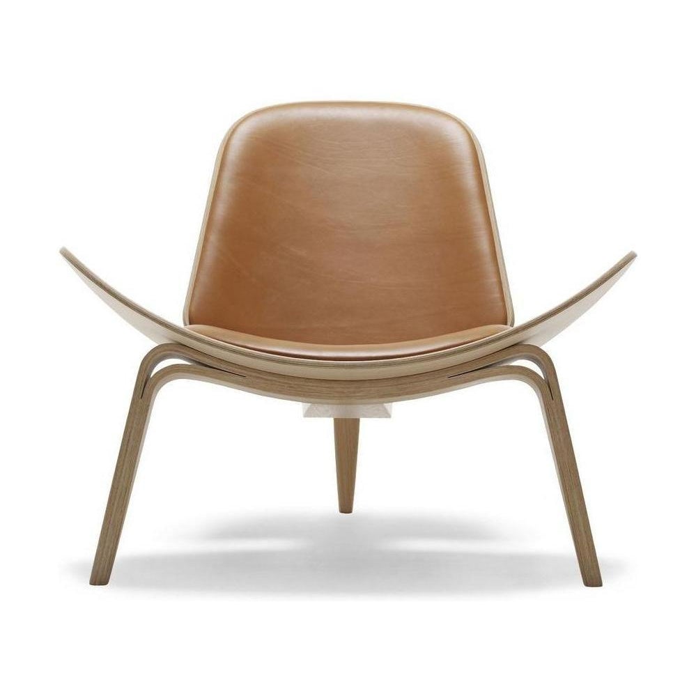 Shell židle Carl Hansen CH07, naolejovaná dubová/hnědá kůže Sif 95