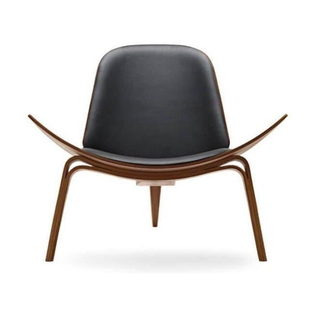 Shell židle Carl Hansen CH07, naolejovaný ořech/černá kůže Thor 301
