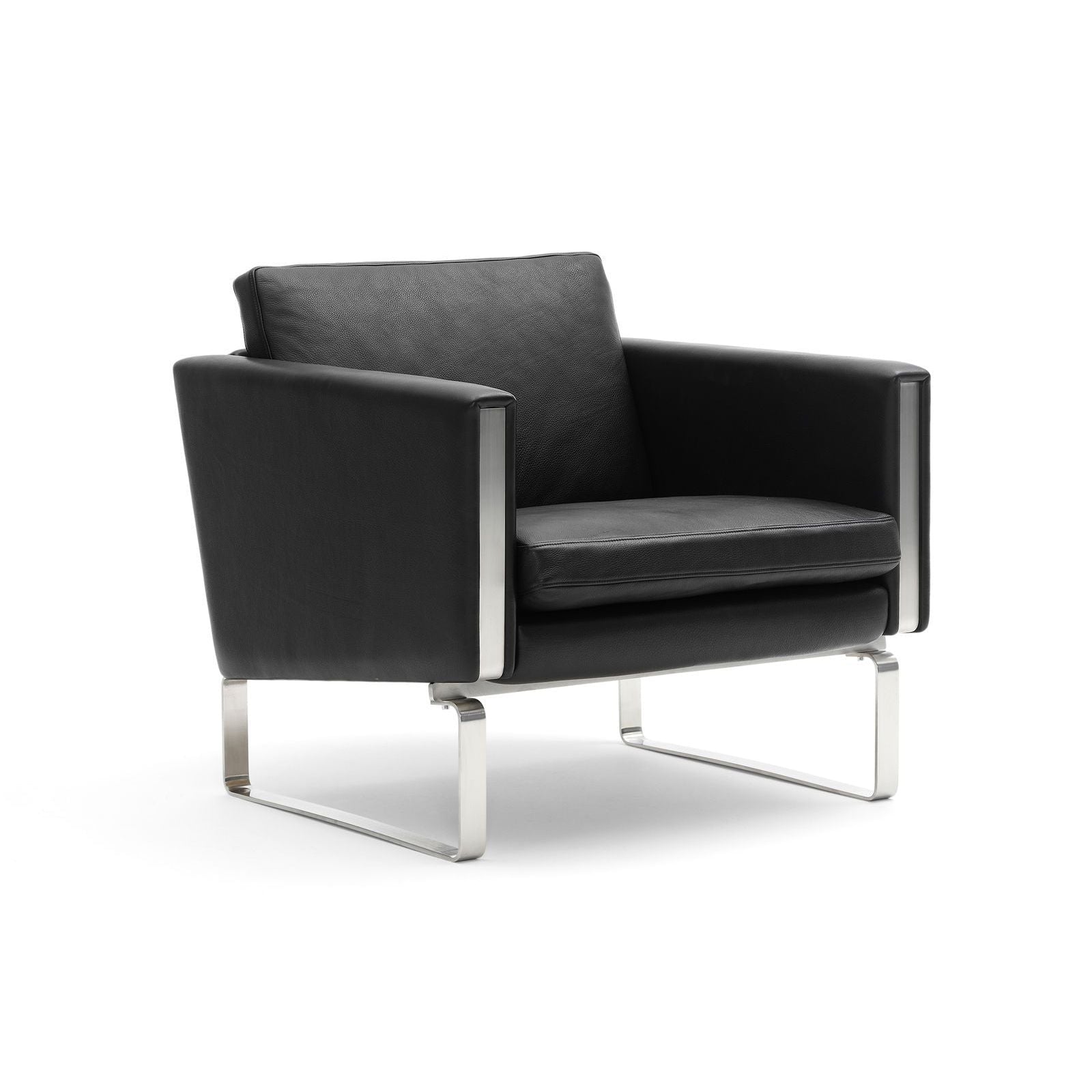 Nerezová ocel Carl Hansen CH101 Lounge Chair, černá kůže (Thor 301)