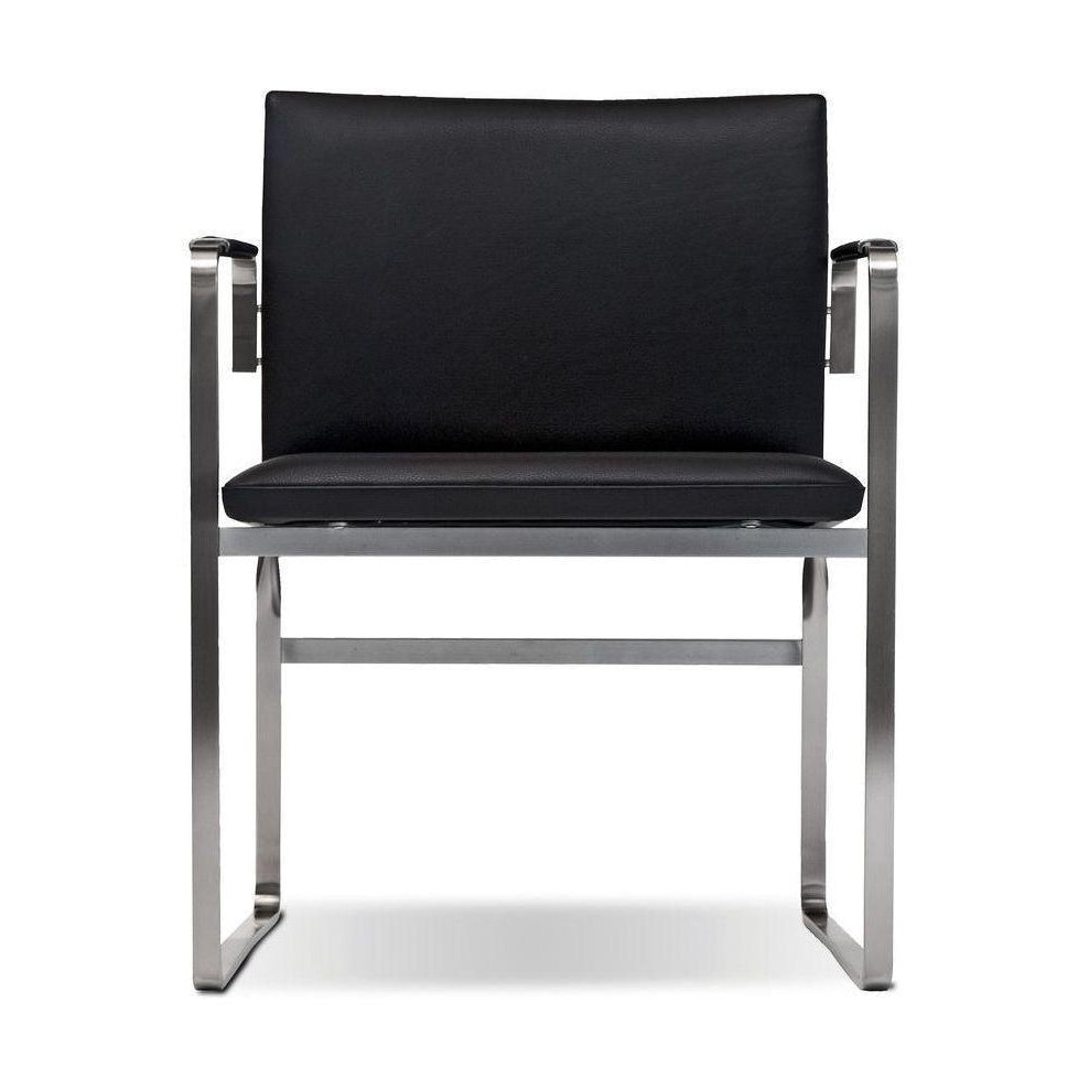 Židle Carl Hansen CH111, ocel/černá kůže