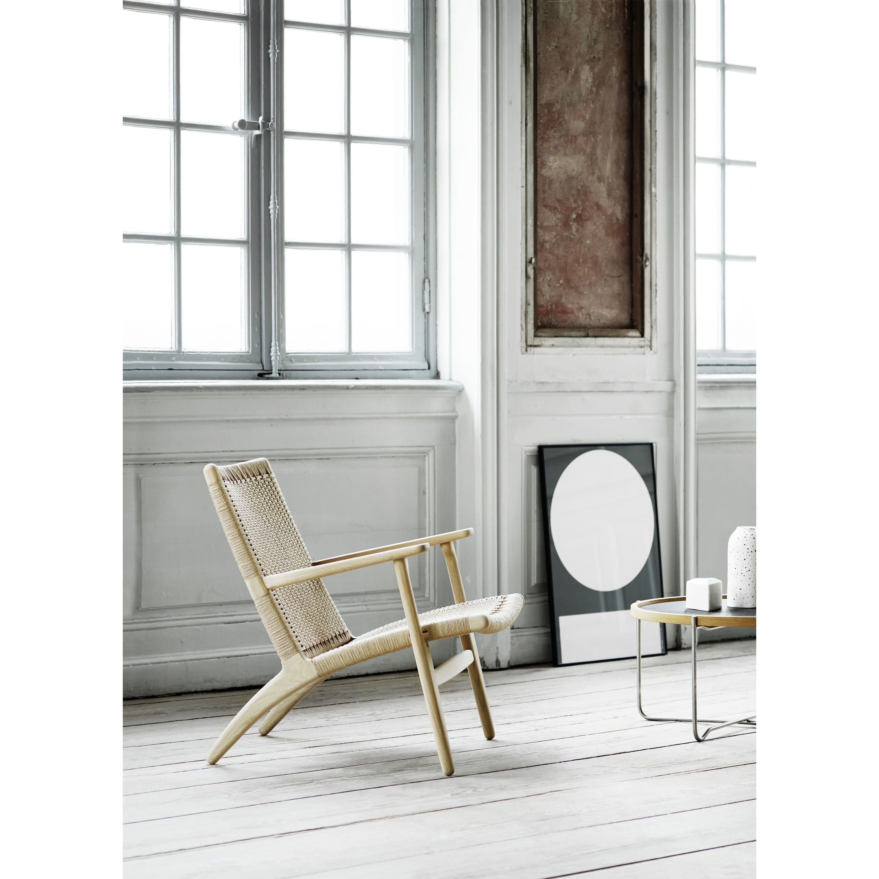 Carl Hansen Ch25 Lounge Chair, Colored Oak/Black Paper Cord