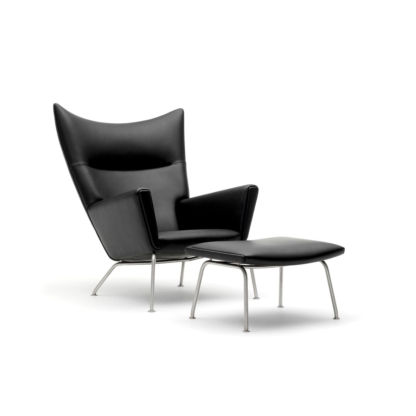 Křídlá židle Carl Hansen CH445, černá ocel /světle šedá látka