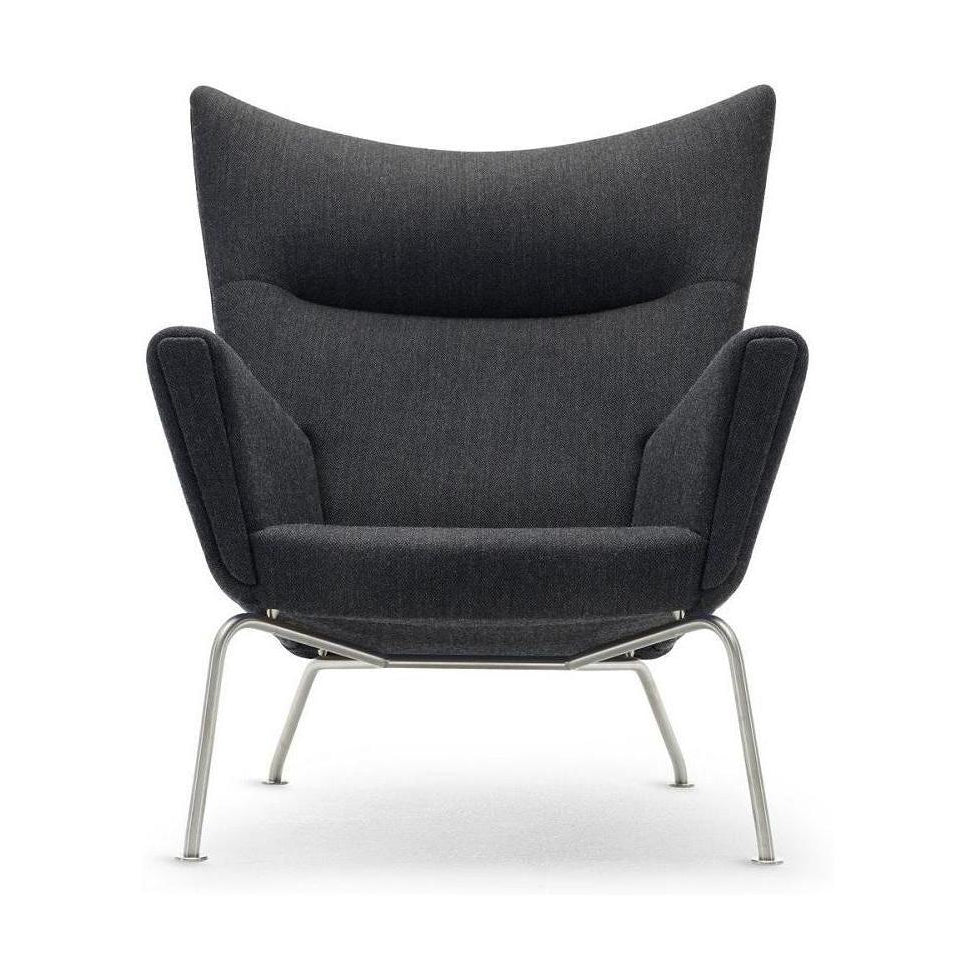 Křídlá židle Carl Hansen CH445, ocel/tmavě šedá látka