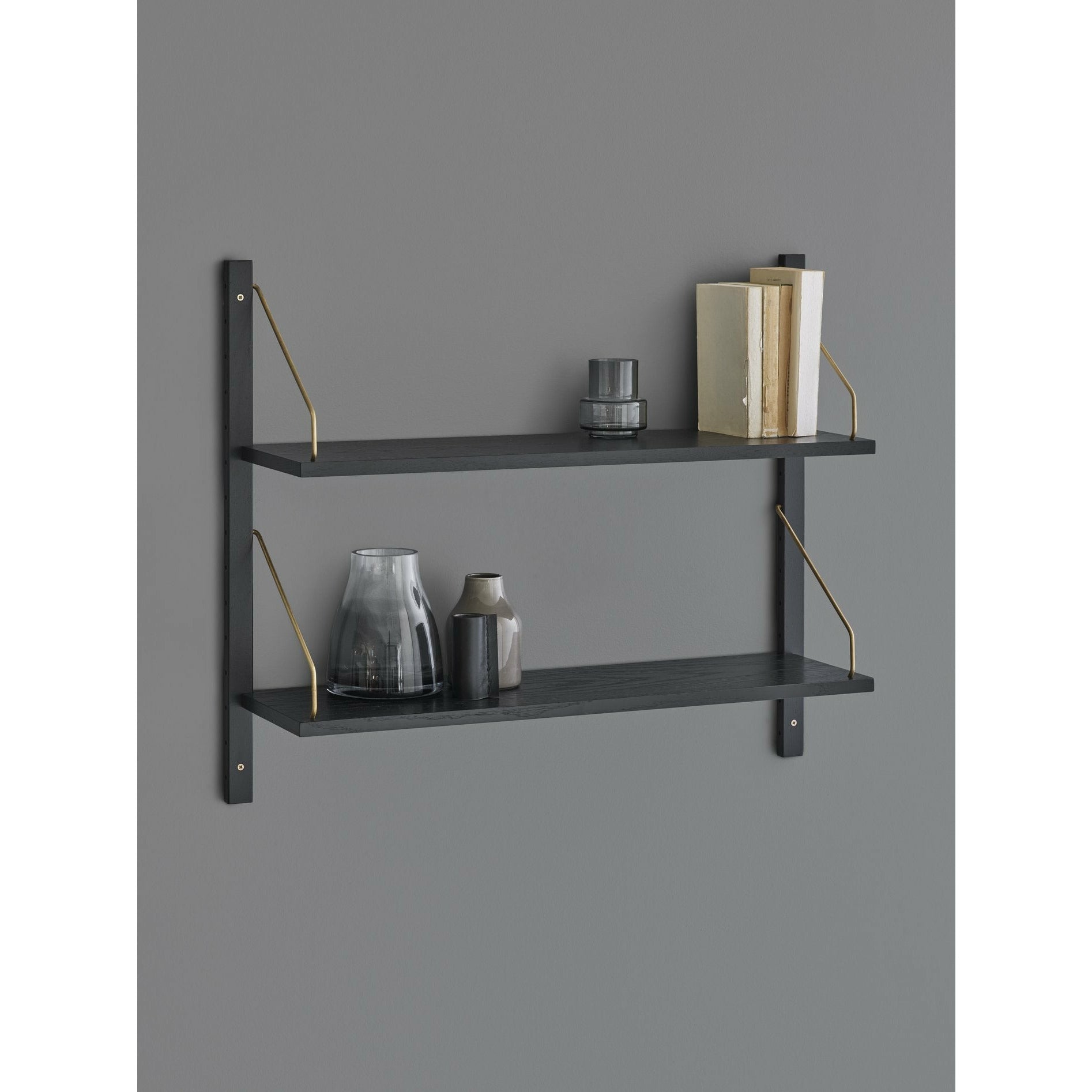 DK3 Royal System System Shelf Oak Black Lacquered/Brass, 24x83x74 cm