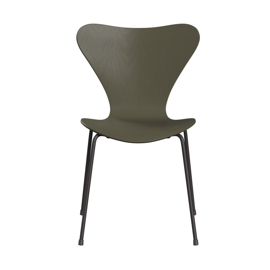 Fritz Hansen 3107 židle Unuppolstered, teplá grafitová/obarvená popela olivová zelená