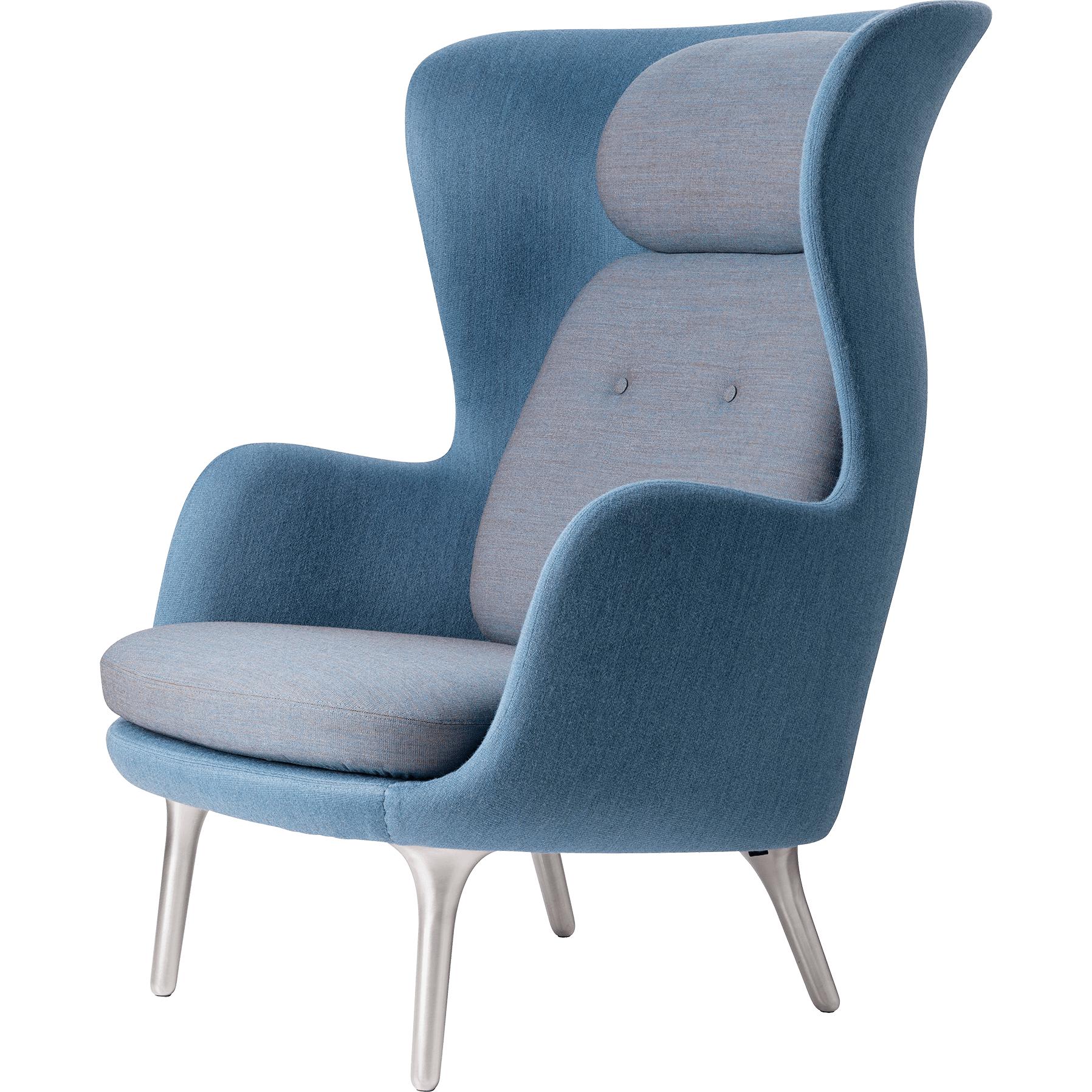 Fritz Hansen Ro Lounge Chair Two Tonus Aluminium, nálada modrá/ plátno modrá