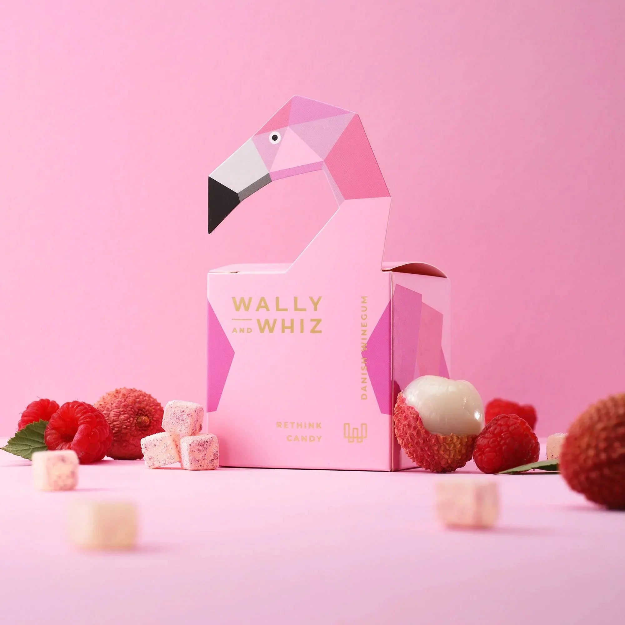 Wally a Whiz Wine Gum Cube, Flamingo Pink Lychee s malinou, 140G