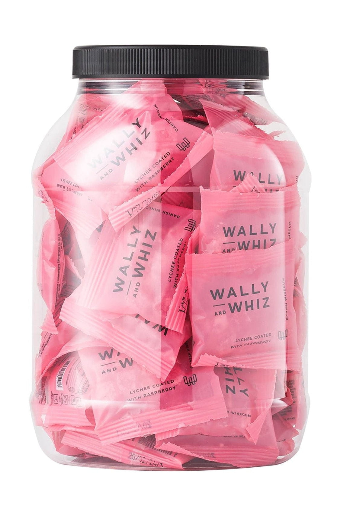 Wally a Whiz Wine Gum Jar s 50 flowpacks, lychee s malinou