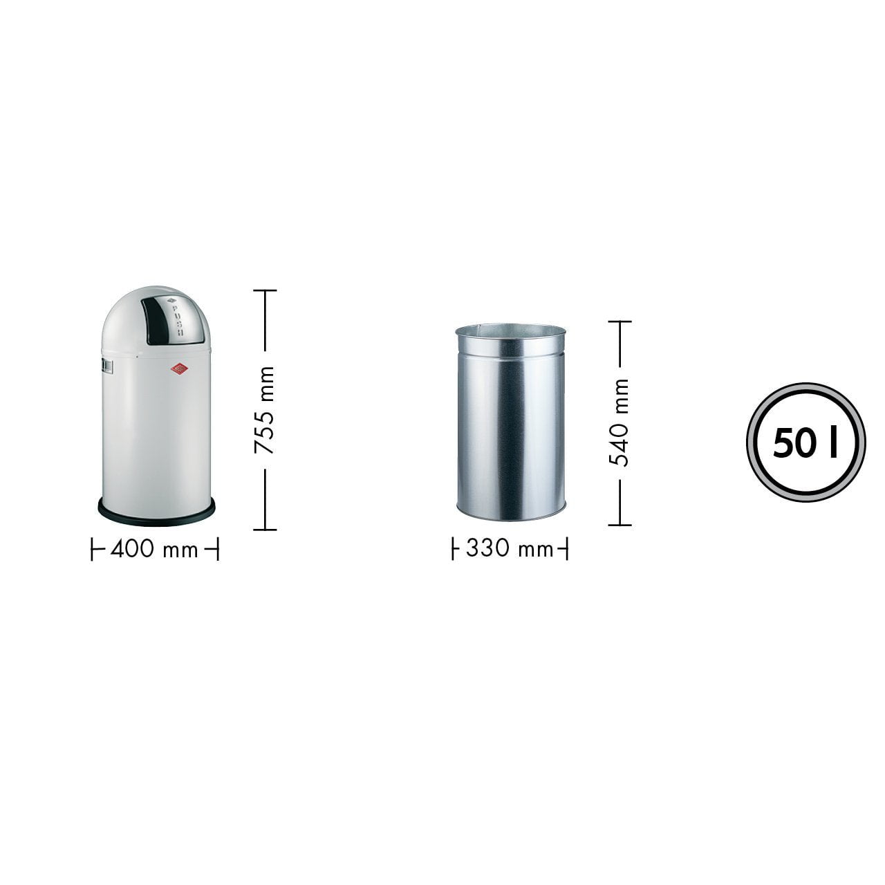 Wesco Pushboy 50 Litres, Almond