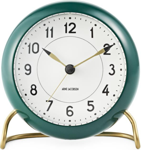 Stolní hodiny stanice Arne Jacobsen s alarmem, zelená