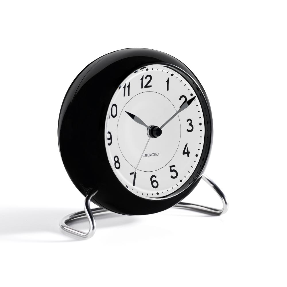 Stolní stolní stolní hodiny Arne Jacobsen s alarmem, černá