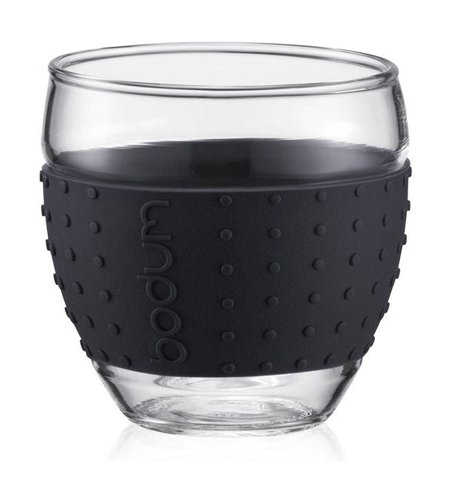 Bodum Pavina Glass With Silicone Handle Black 0.1 L, 2 Pcs.
