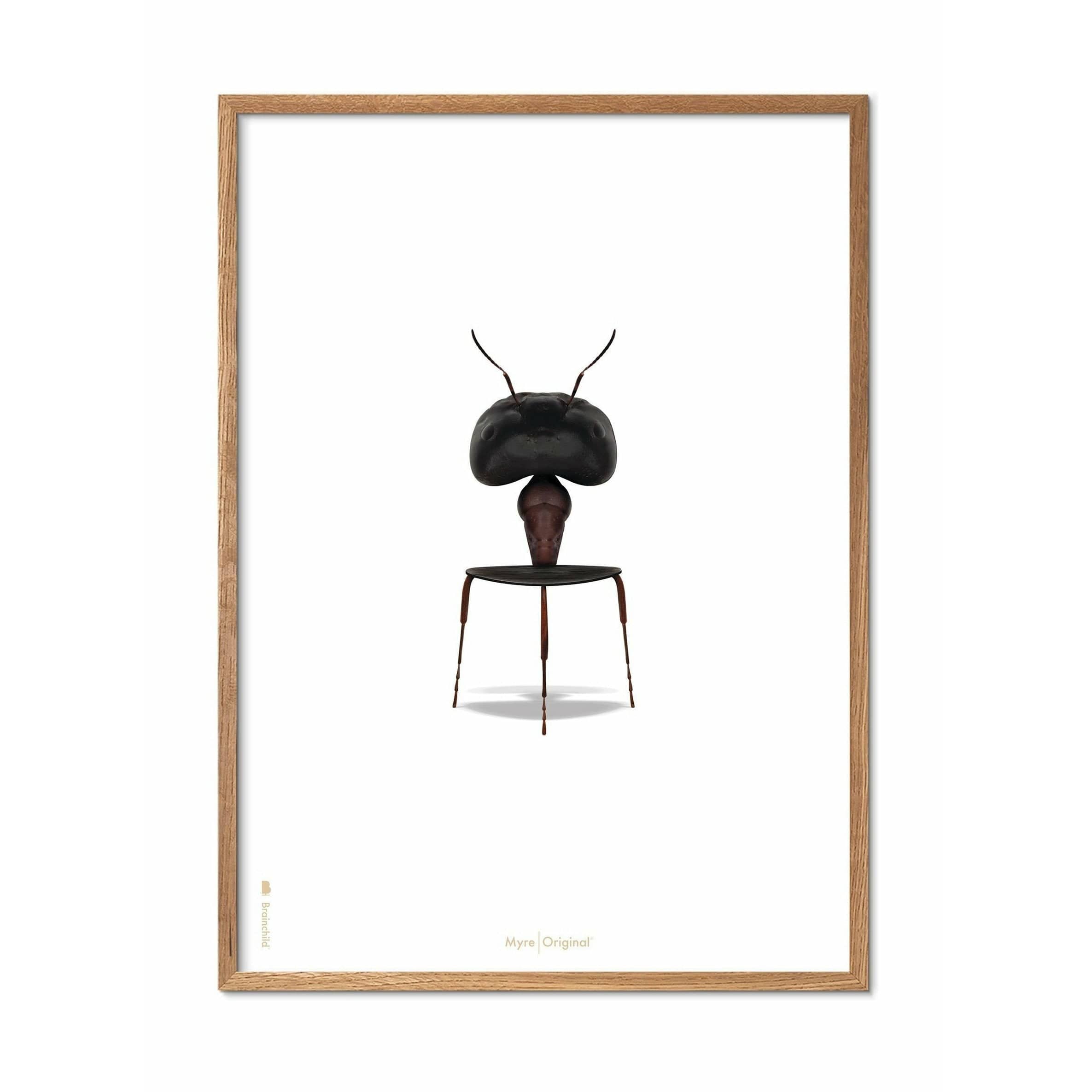 Klasický plakát Brainchild Ant, rám vyrobený z lehkého dřeva A5, bílé pozadí