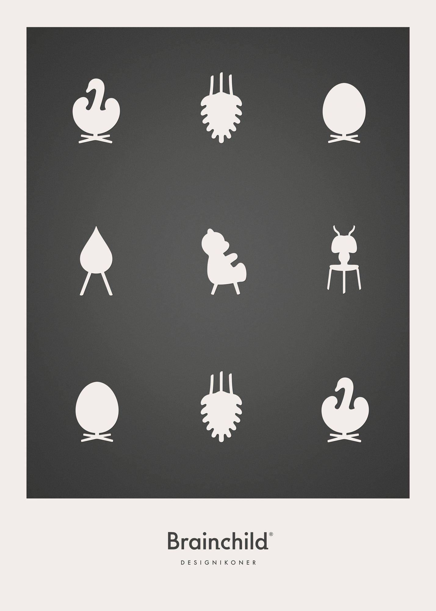 Plakát ikon designu mozků bez rámu A5, tmavě šedá