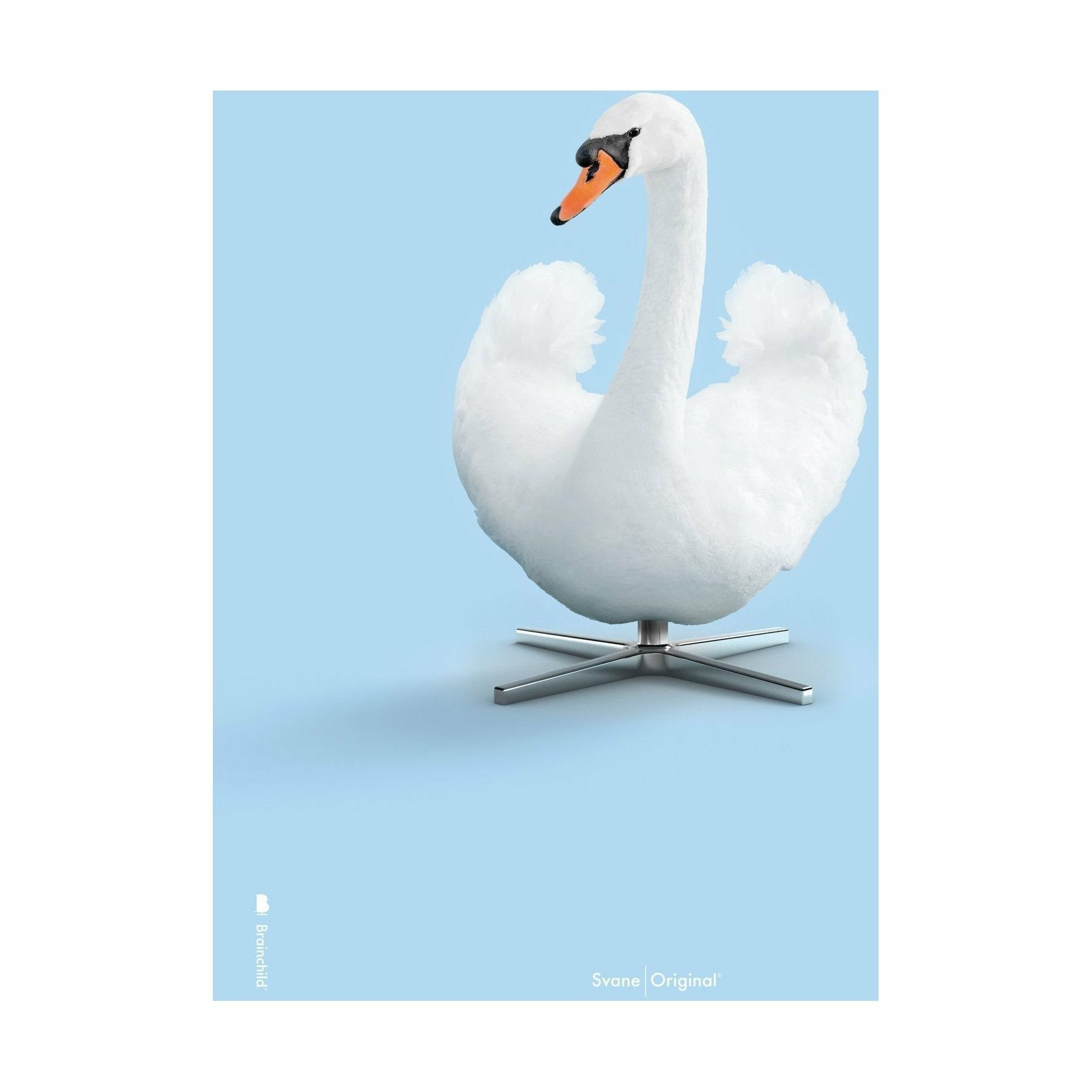 Klasický plakát Brainchild Swan bez rámu 30x40 cm, světle modré pozadí