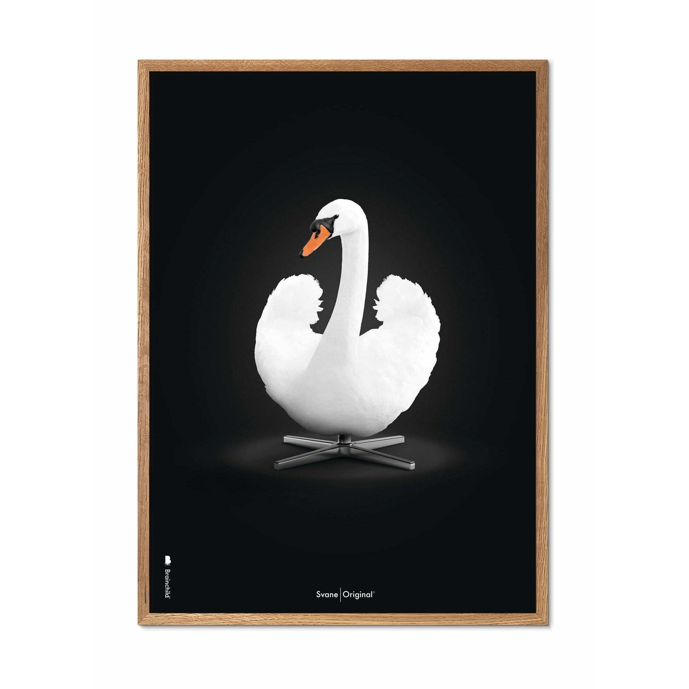 Brainchild Swan Classic Poster, Frame Made Of Light Wood 50x70 Cm, White/White Background