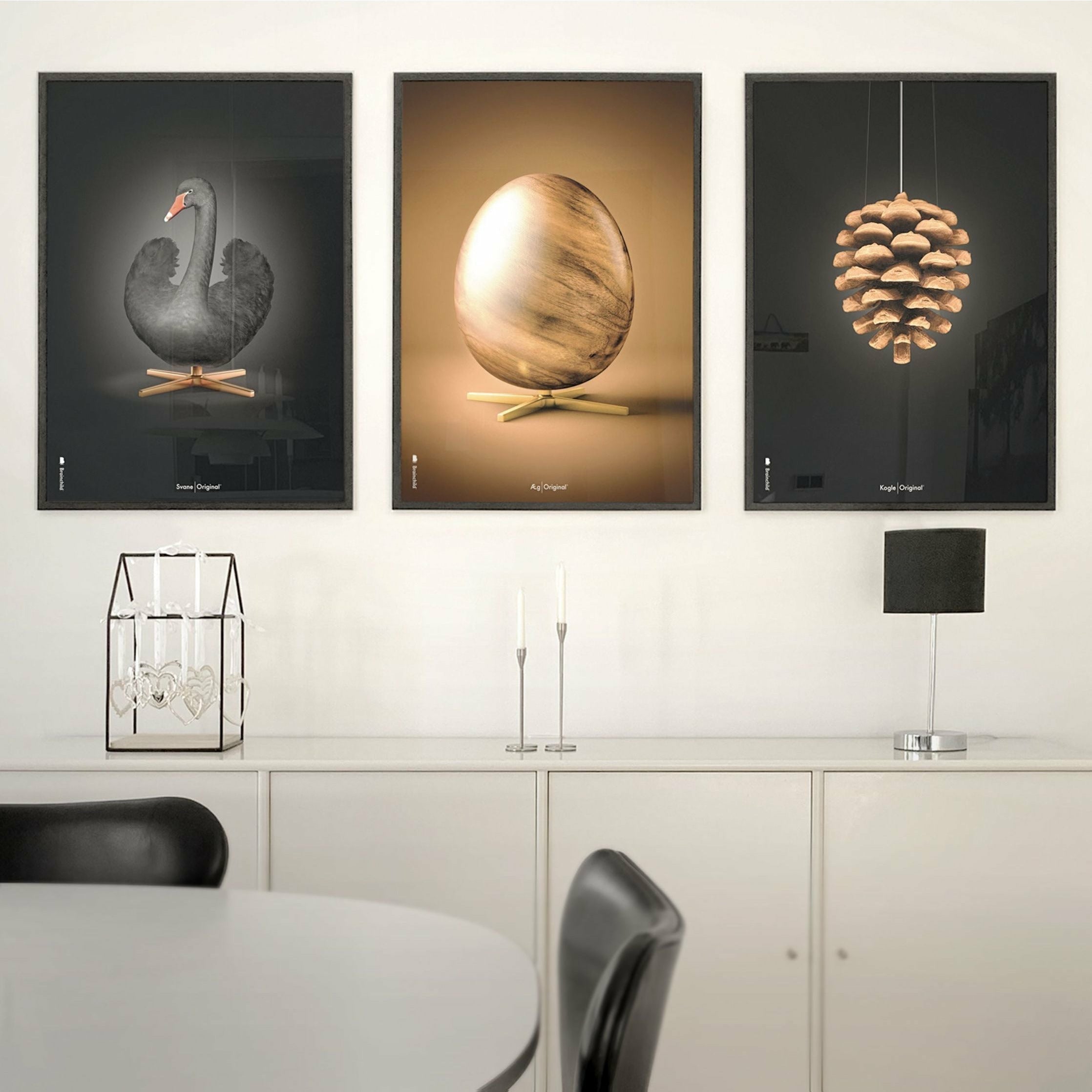Brainchild Swan Classic Poster, Light Wood Frame A5, Black/Black Background