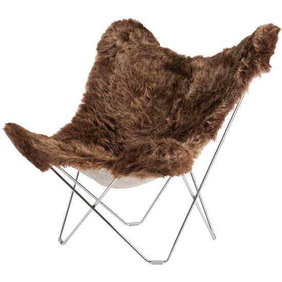 Cuero Island Mariposa Butterfly Chair, ostříhané hnědé/chrom