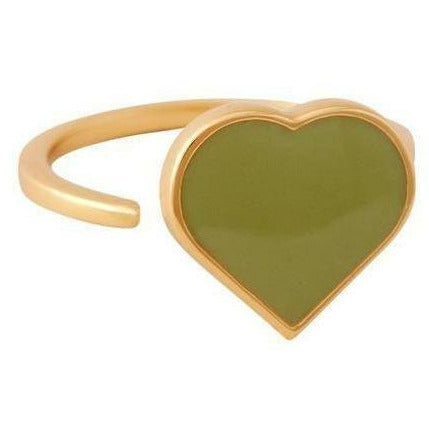 Design Dopisy Velké srdeční smaltovací prsten 18k zlaté stříbro, křupavé zelené