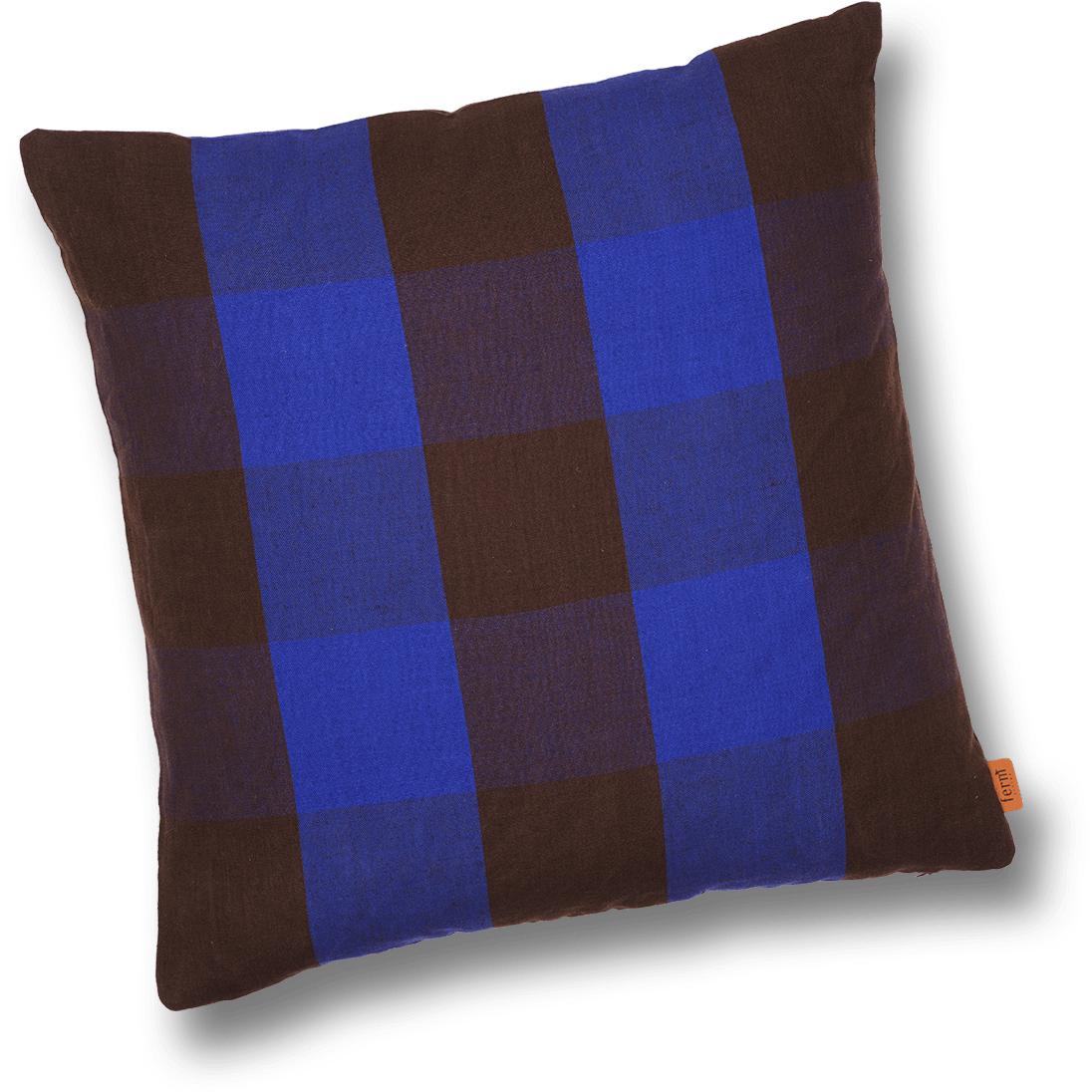 Ferm Living Grand Cushion, čokoláda/jasně modrá
