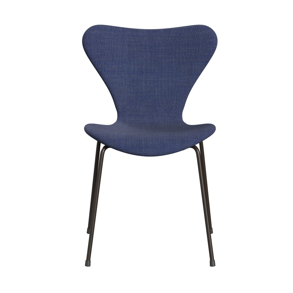 Fritz Hansen 3107 židle plné čalounění, hnědé bronzové/plátno umyté modře