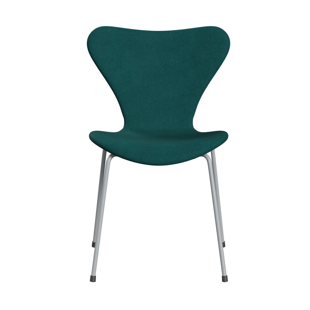 Fritz Hansen 3107 židle plné čalounění, stříbrná šedá/divina melange korálová zelená