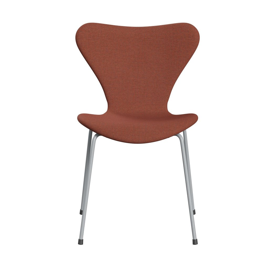 Fritz Hansen 3107 židle plné čalounění, stříbrná šedá/re vlněná korálová červená/přirozená