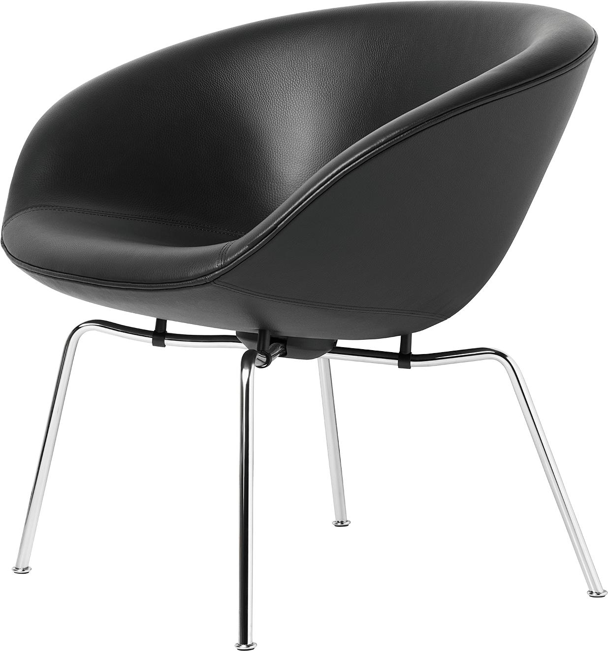 Fritz Hansen AJ Pot Lounge Chair Chromed Frame Leather, černá aura kůže