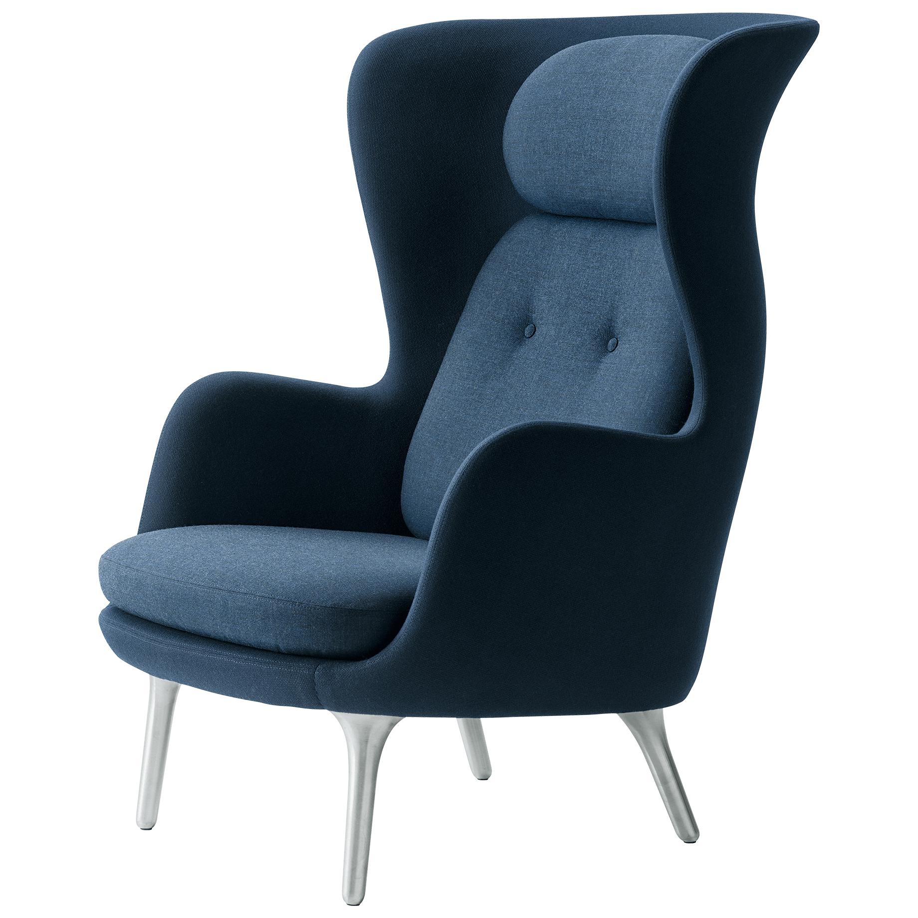 Fritz Hansen Ro Lounge Chair Two Tonus Aluminium, sláva/plátno tmavě modrá